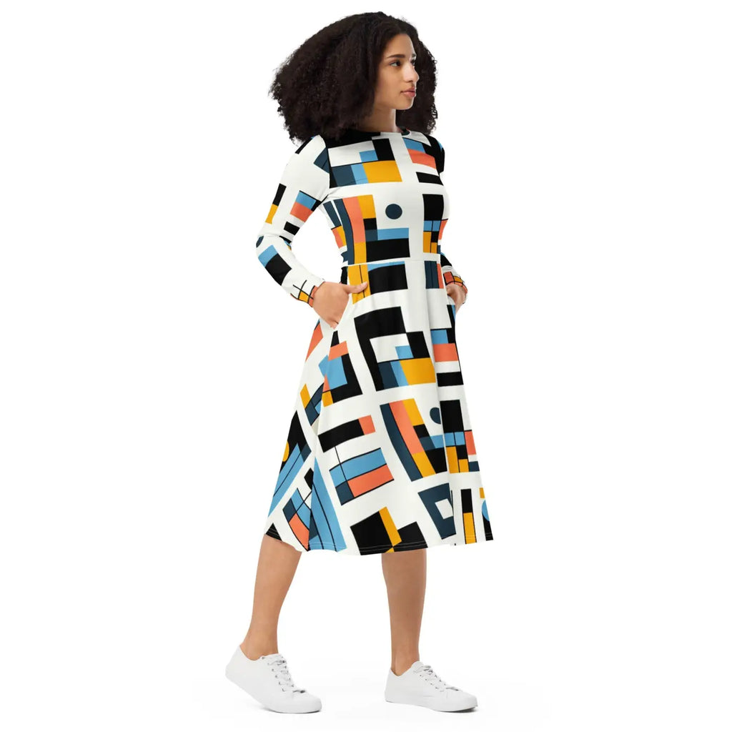 Abstract Pattern Midi Dress – Eco-friendly Cotton - Dipaliz