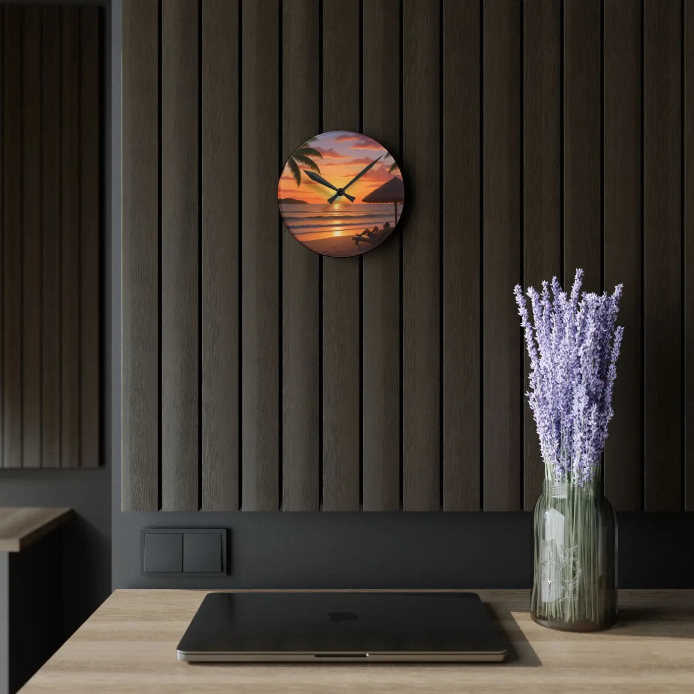 Tropical Sunset Beach Wall Clock – Acrylic Decor - Dipaliz