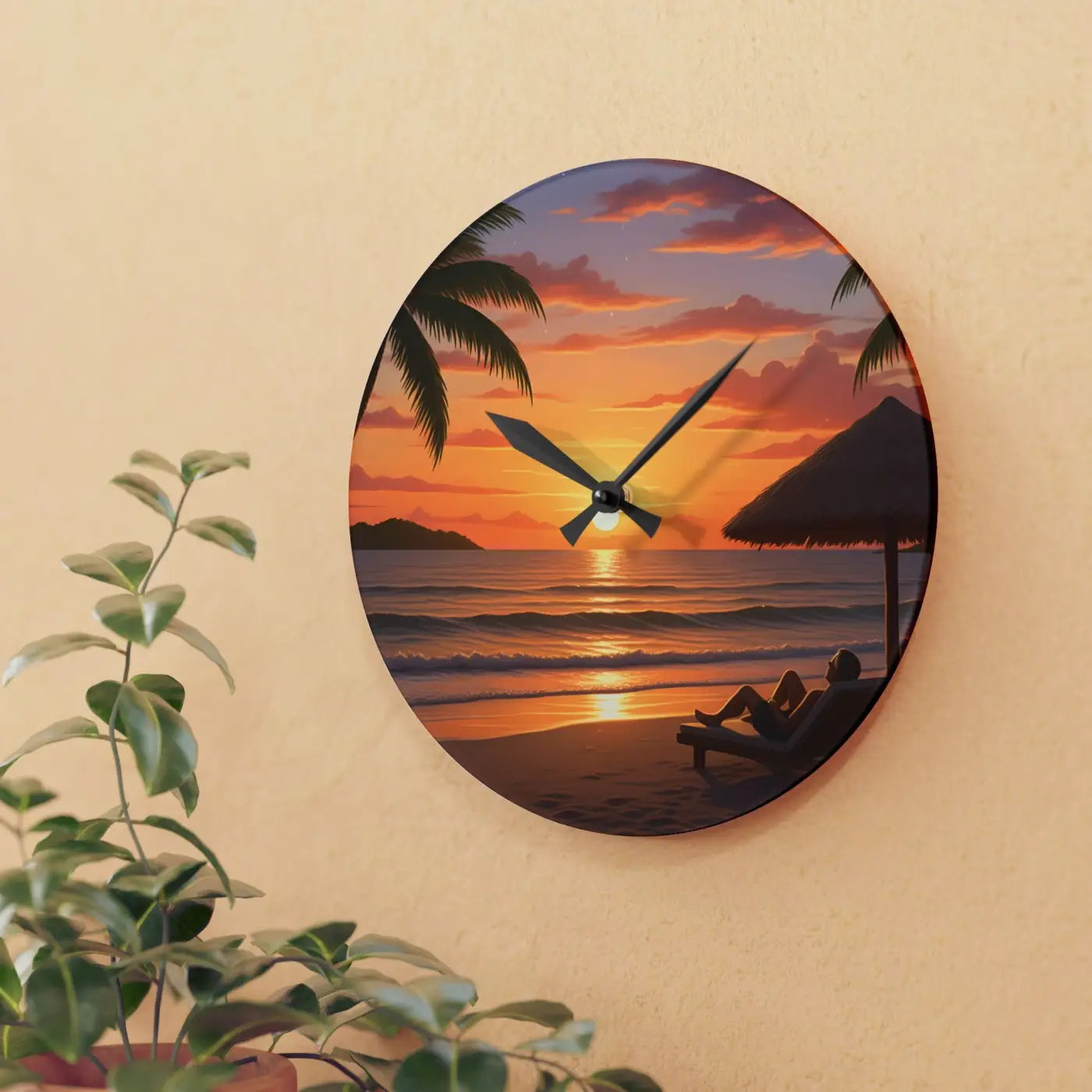 Tropical Sunset Beach Wall Clock – Acrylic Decor - Dipaliz