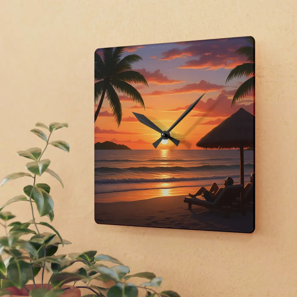 Tropical Sunset Beach Wall Clock – Acrylic Decor - Dipaliz