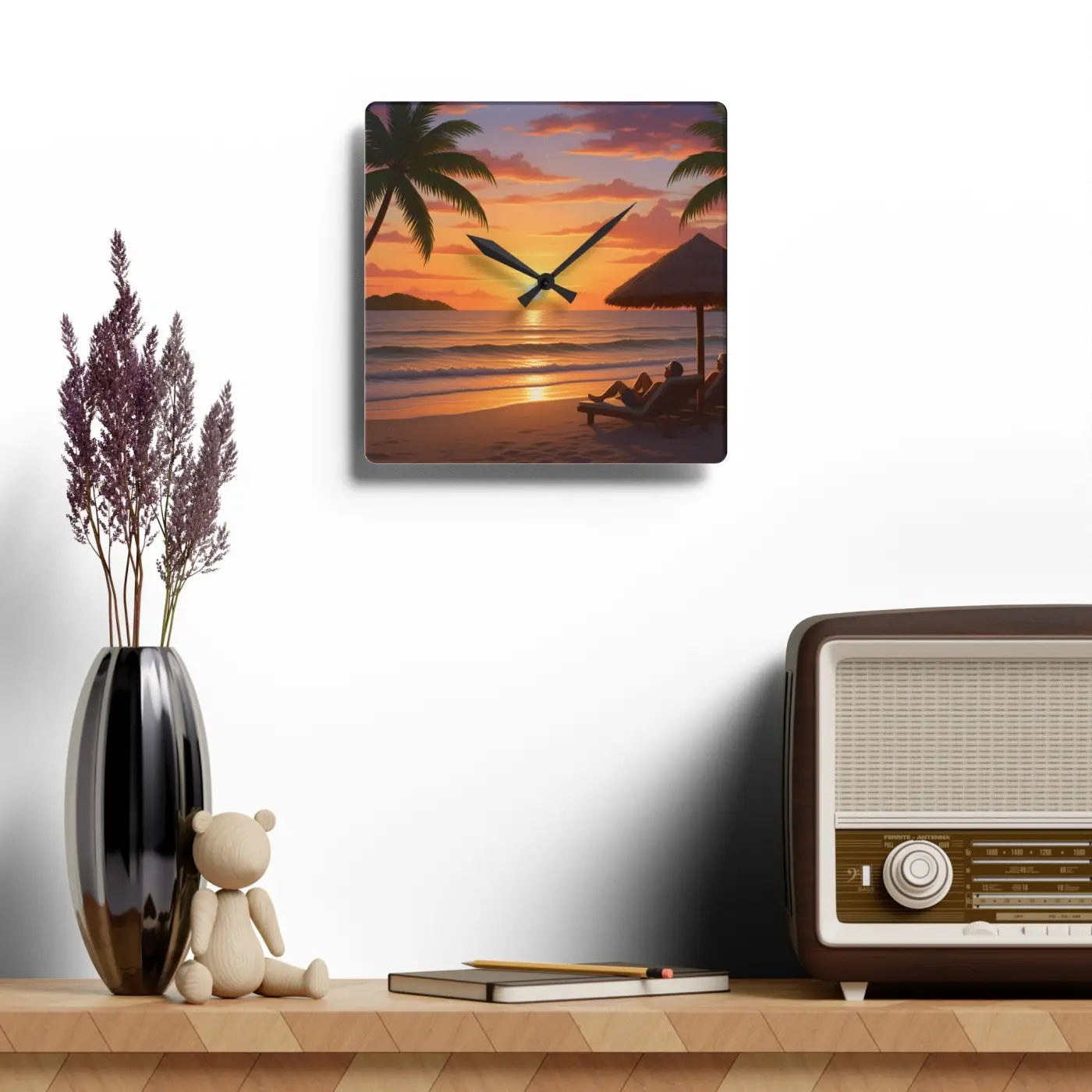 Tropical Sunset Beach Wall Clock – Acrylic Decor - Dipaliz