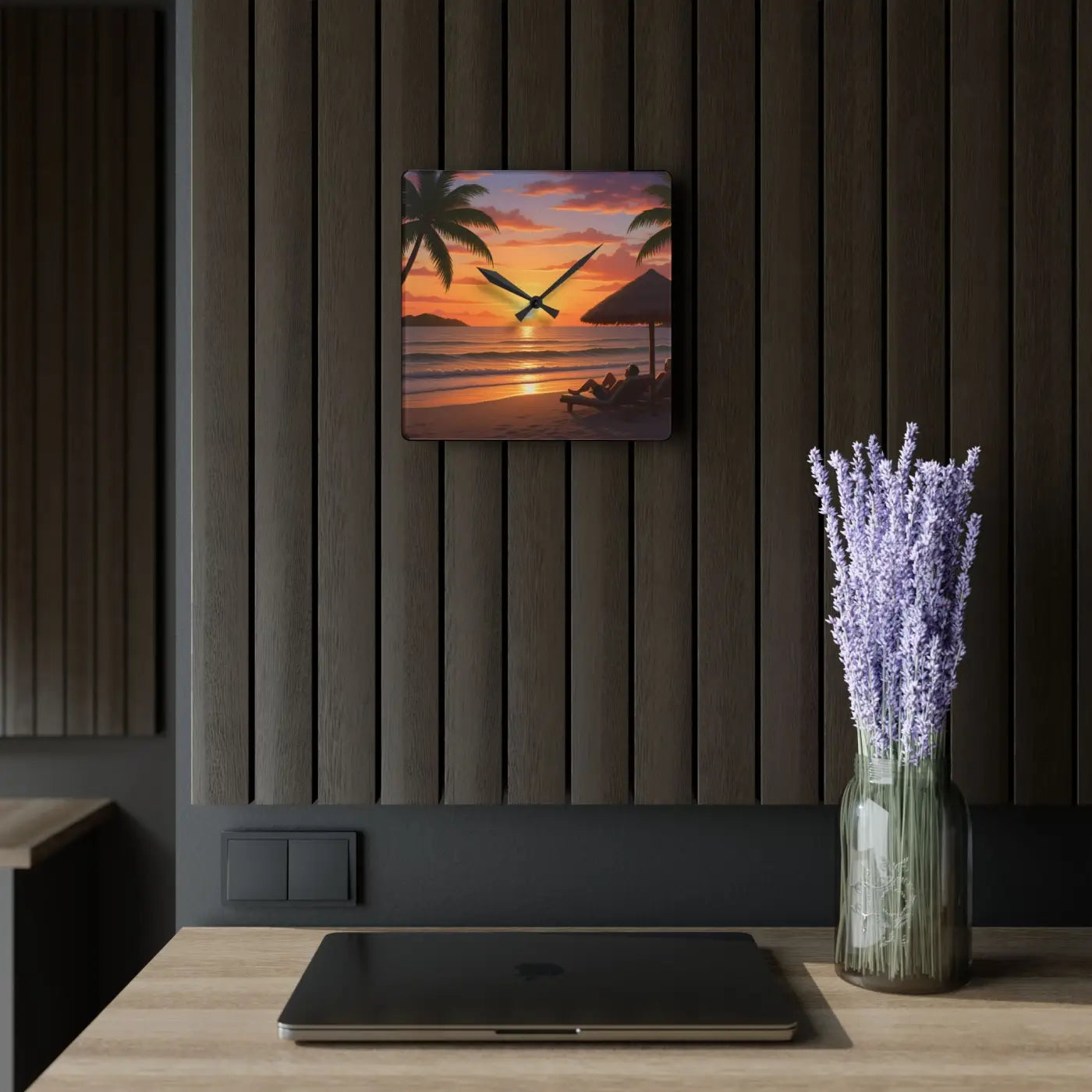 Tropical Sunset Beach Wall Clock – Acrylic Decor - Dipaliz