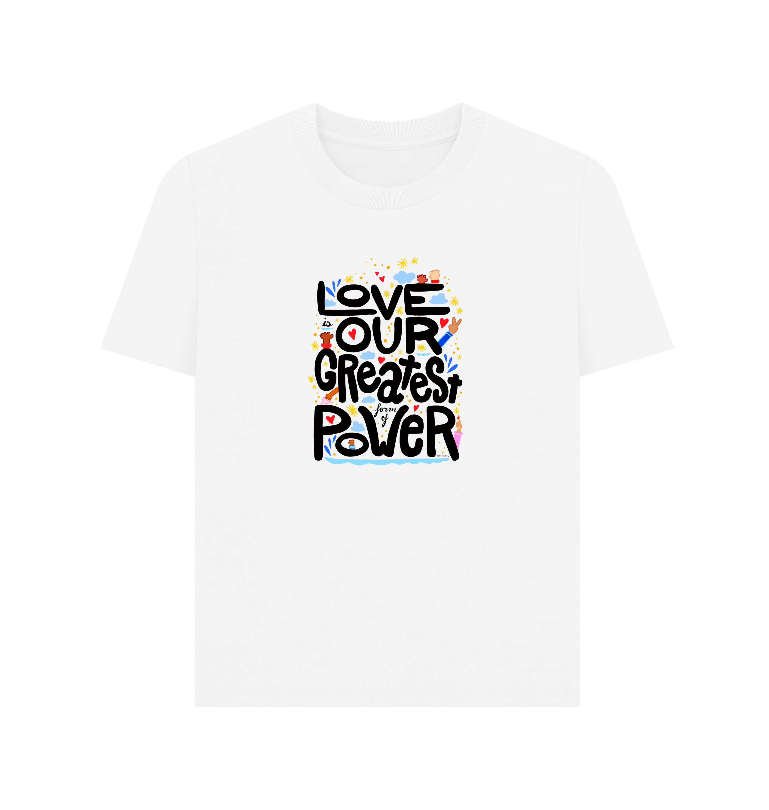 "Love is Our Greatest Form of Power" Organic Cotton Eco Scoop Neck T-Shirt (Adult - Black Text - Assorted Light Colors)