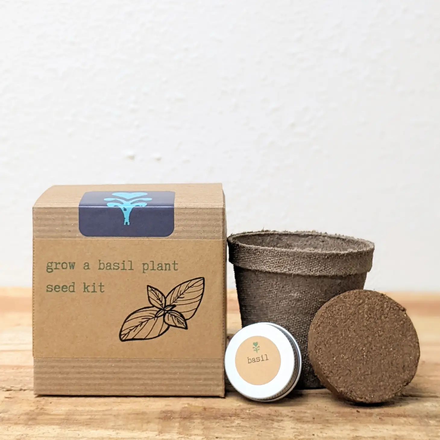 "Growing Wellness" Eco Gift Box: Basil & Leafy Greens Growing Kits, Mint Tea, Meditation Card, Greeting Card (Grow & Bloom)