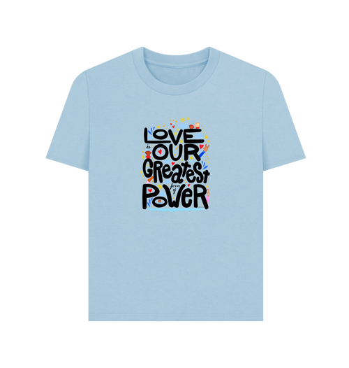 "Love is Our Greatest Form of Power" Organic Cotton Eco Scoop Neck T-Shirt (Adult - Black Text - Assorted Light Colors)
