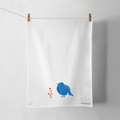 100% Organic Cotton "Blue Pouf Bird" Kitchen Tea Towel w. Hand-drawn Art (Tea Time/Winter Dreaming)