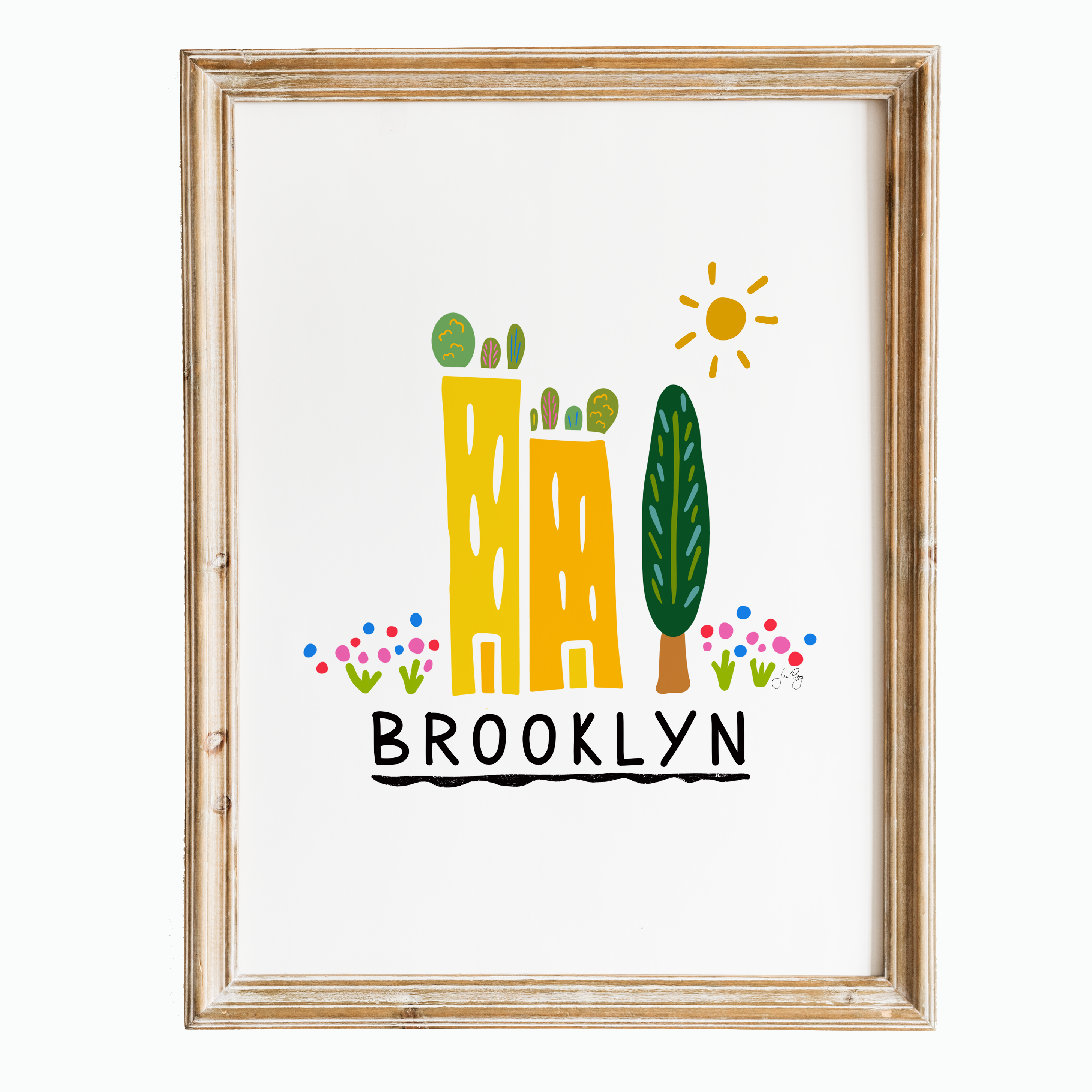 "Green Cities - Brooklyn" (Brooklyn, Love Your Turf, Love What You Grow) Colorful Eco-Art Print 12x18"