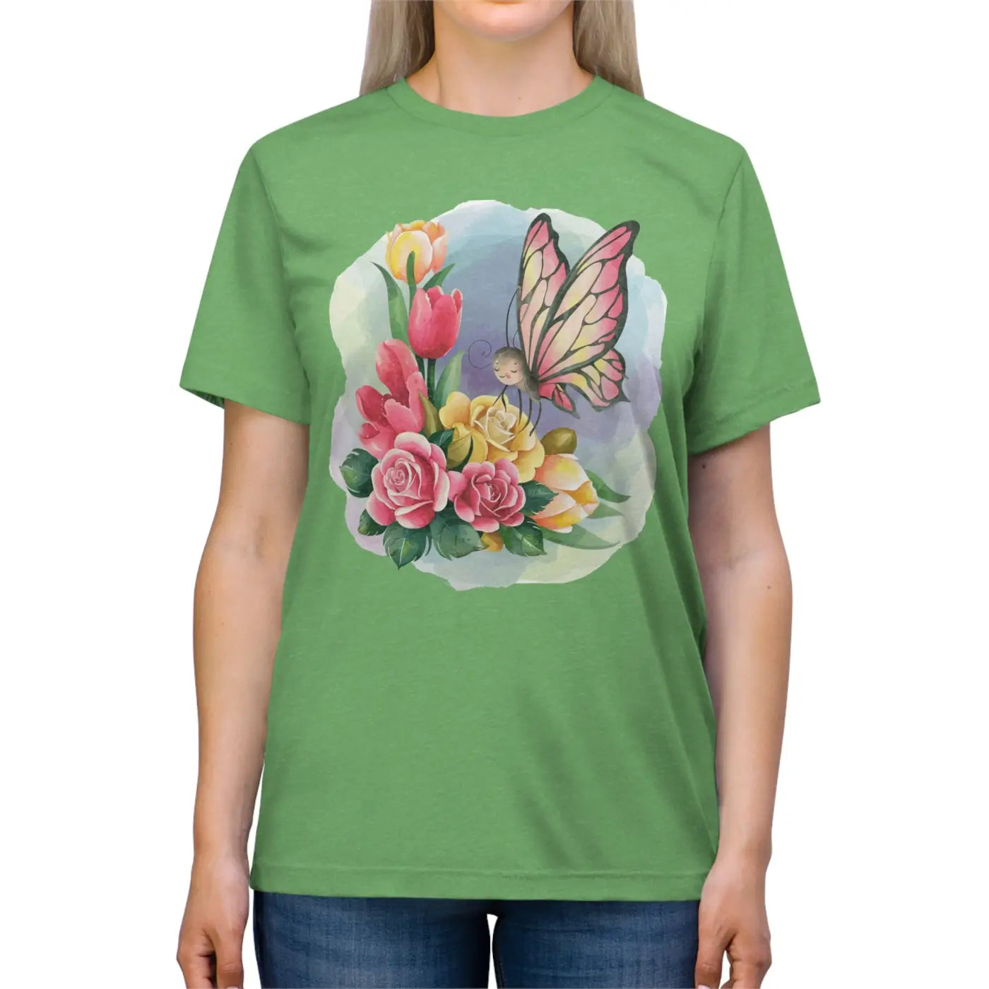 Butterfly Spring Flowers Triblend Tee Eco-friendly - Dipaliz