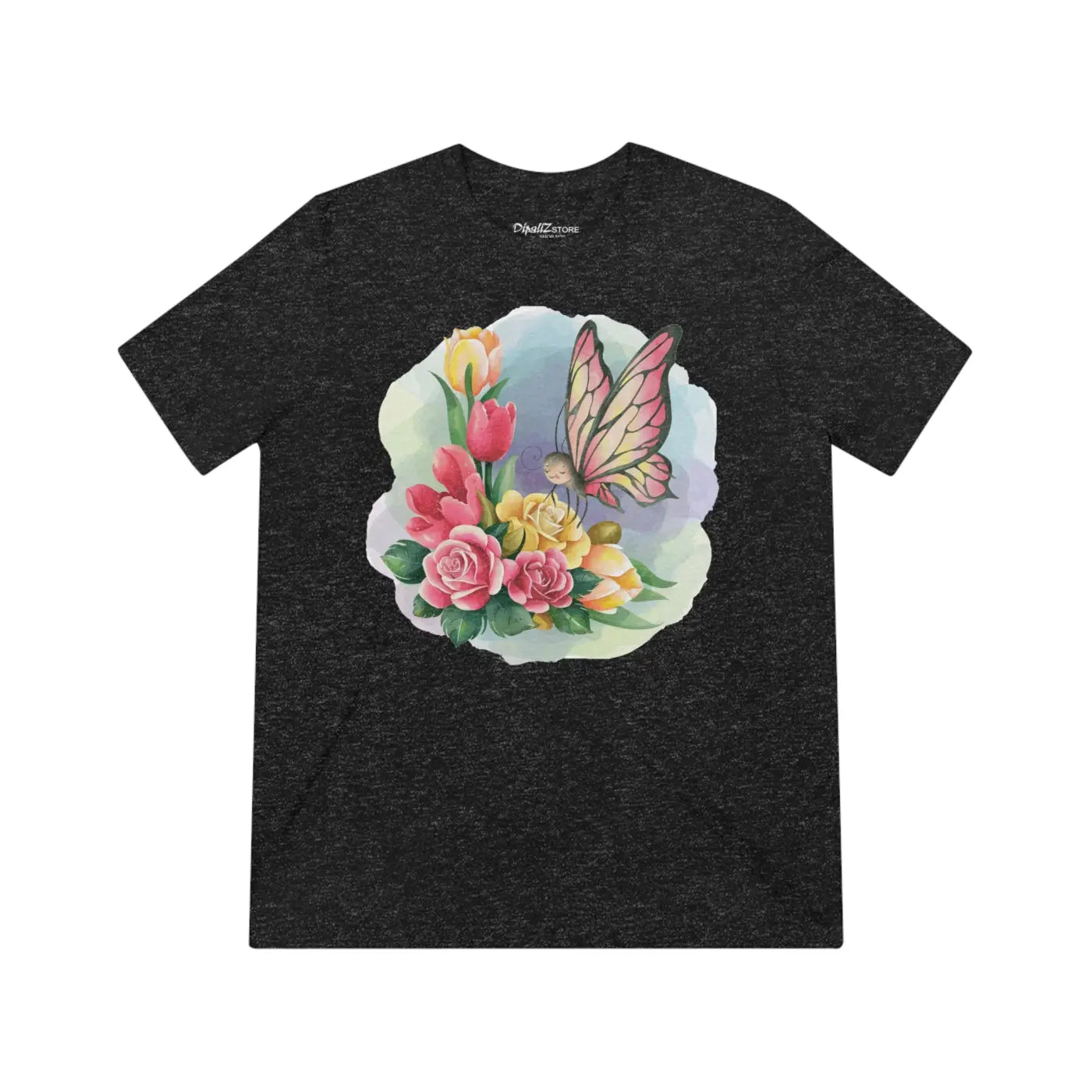 Butterfly Spring Flowers Triblend Tee Eco-friendly - Dipaliz