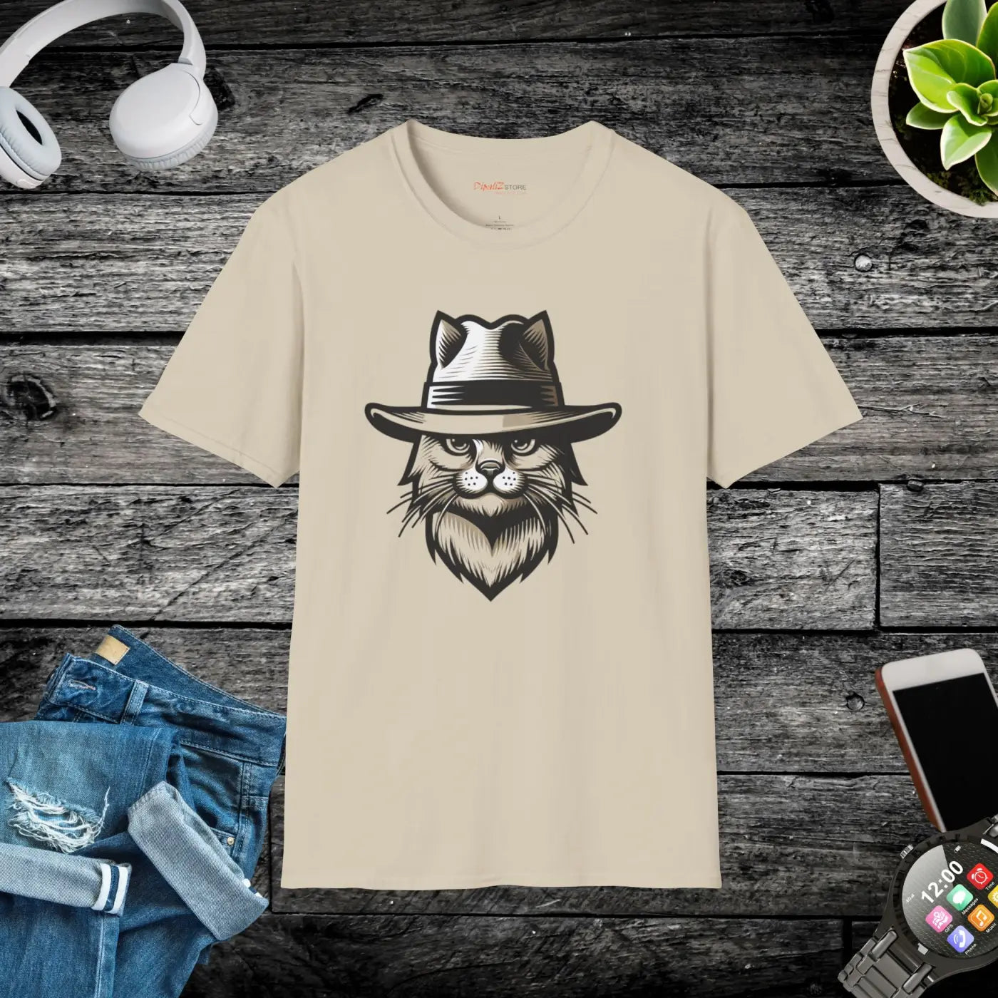Cat with a Hat Cotton Tee – Eco-friendly Clothing - Dipaliz