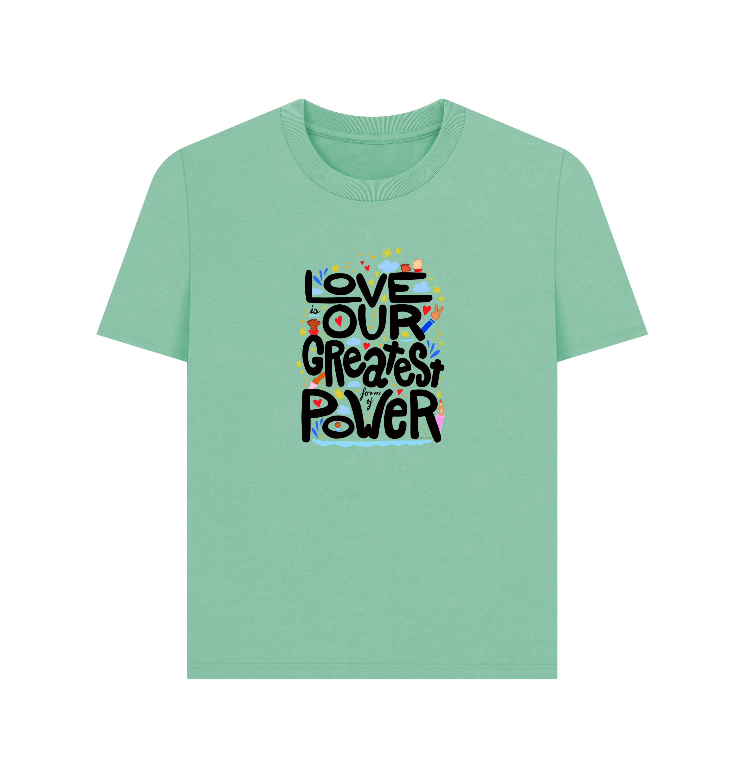 "Love is Our Greatest Form of Power" Organic Cotton Eco Scoop Neck T-Shirt (Adult - Black Text - Assorted Light Colors)