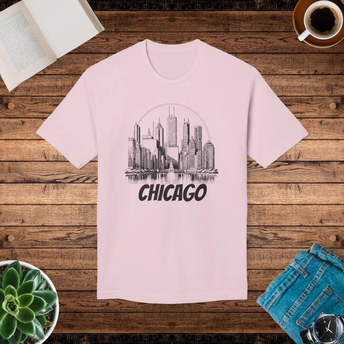 Chicago City Skyline Cotton Tee – Eco Friendly - Dipaliz