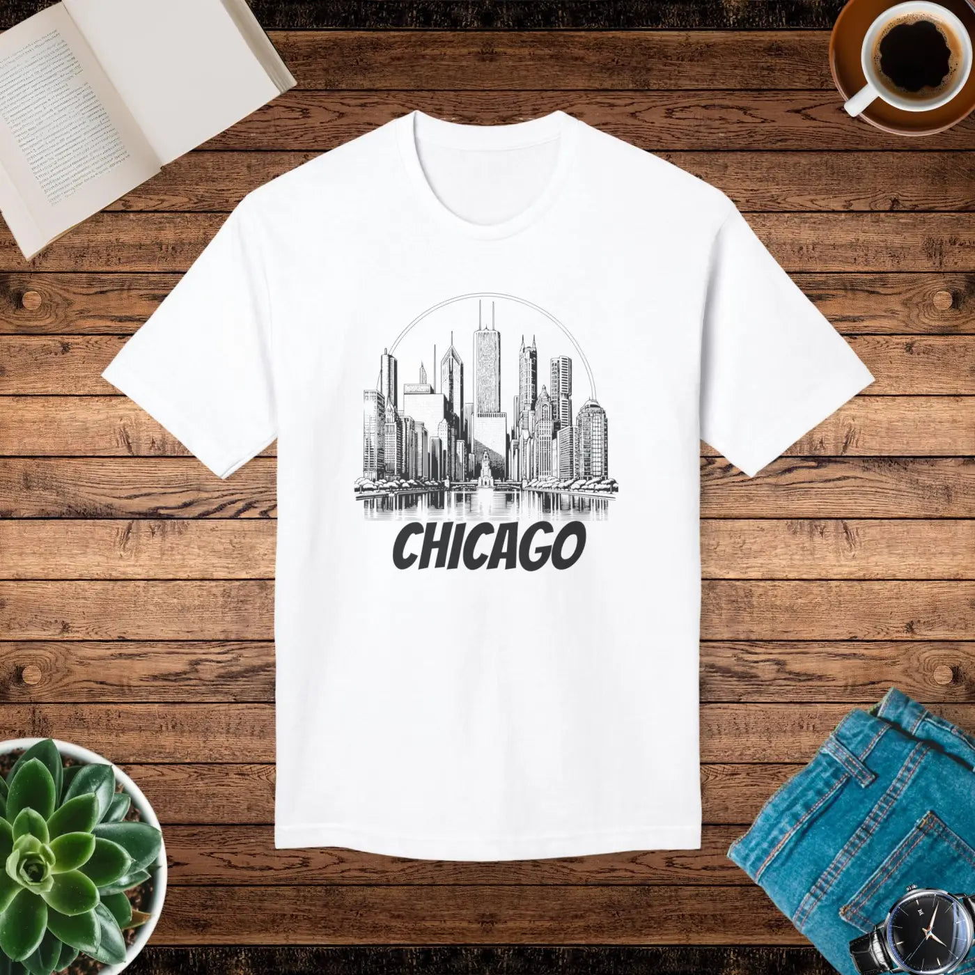Chicago City Skyline Cotton Tee – Eco Friendly - Dipaliz