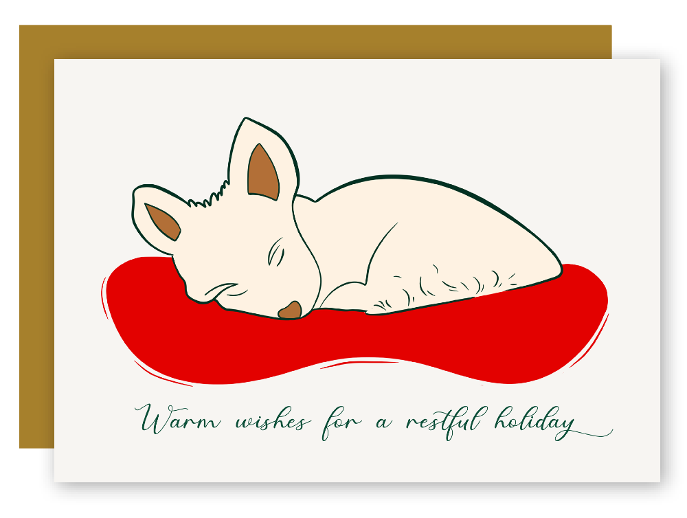 Restful Sleeping "Nap Time" Dogs Cozy Holiday Eco-Greeting Cards + Matching Envelope, Blank Inside - Assorted (Winter Wishes)