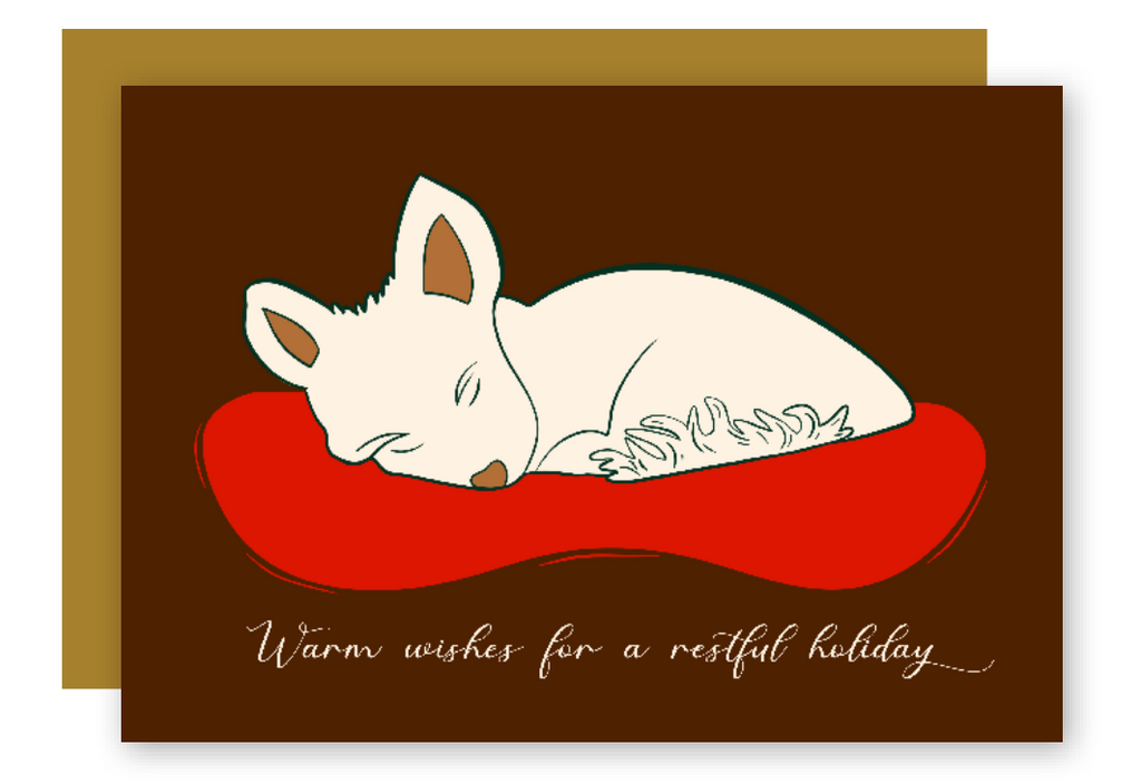 Restful Sleeping "Nap Time" Dogs Cozy Holiday Eco-Greeting Cards + Matching Envelope, Blank Inside - Assorted (Winter Wishes)