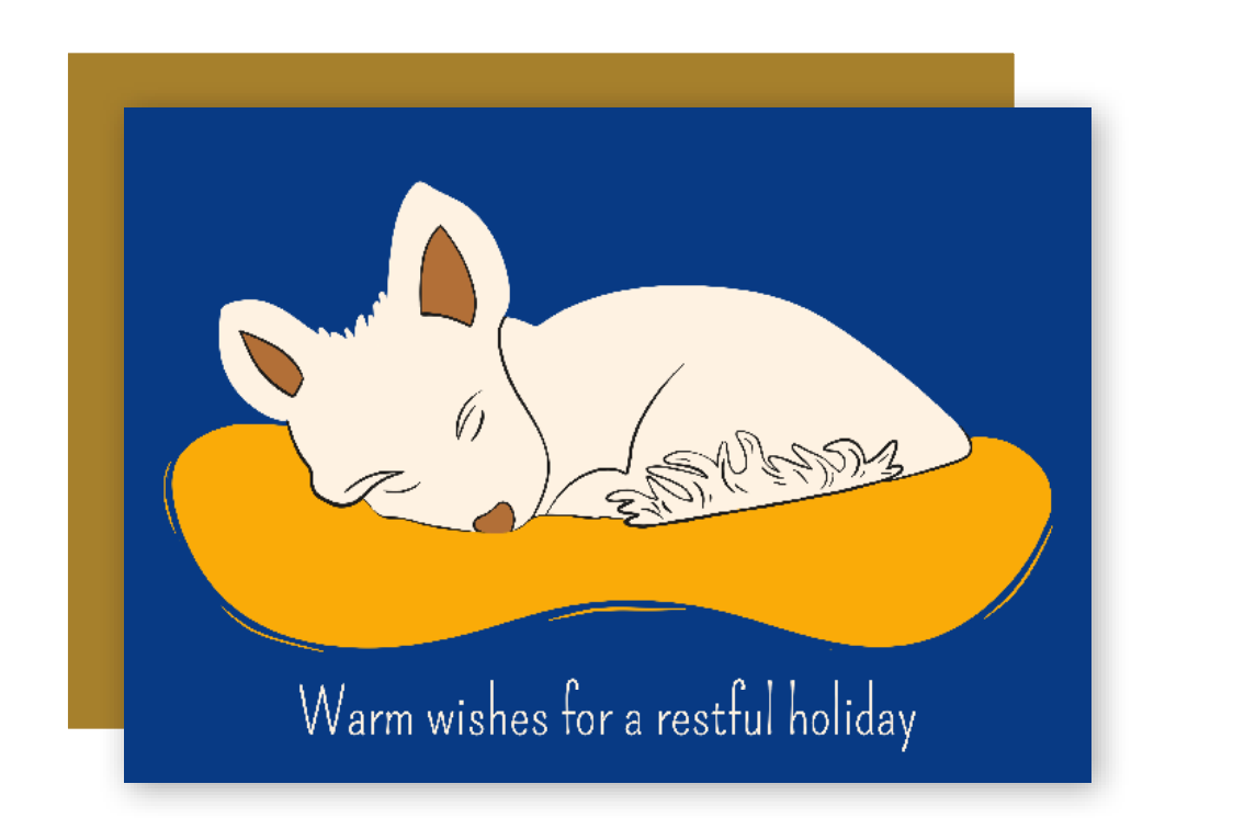 Restful Napping "Cozy Dreams" White Dogs Holiday Eco-Greeting Card + Matching Envelope, Blank Inside - Assorted (Winter Wishes)