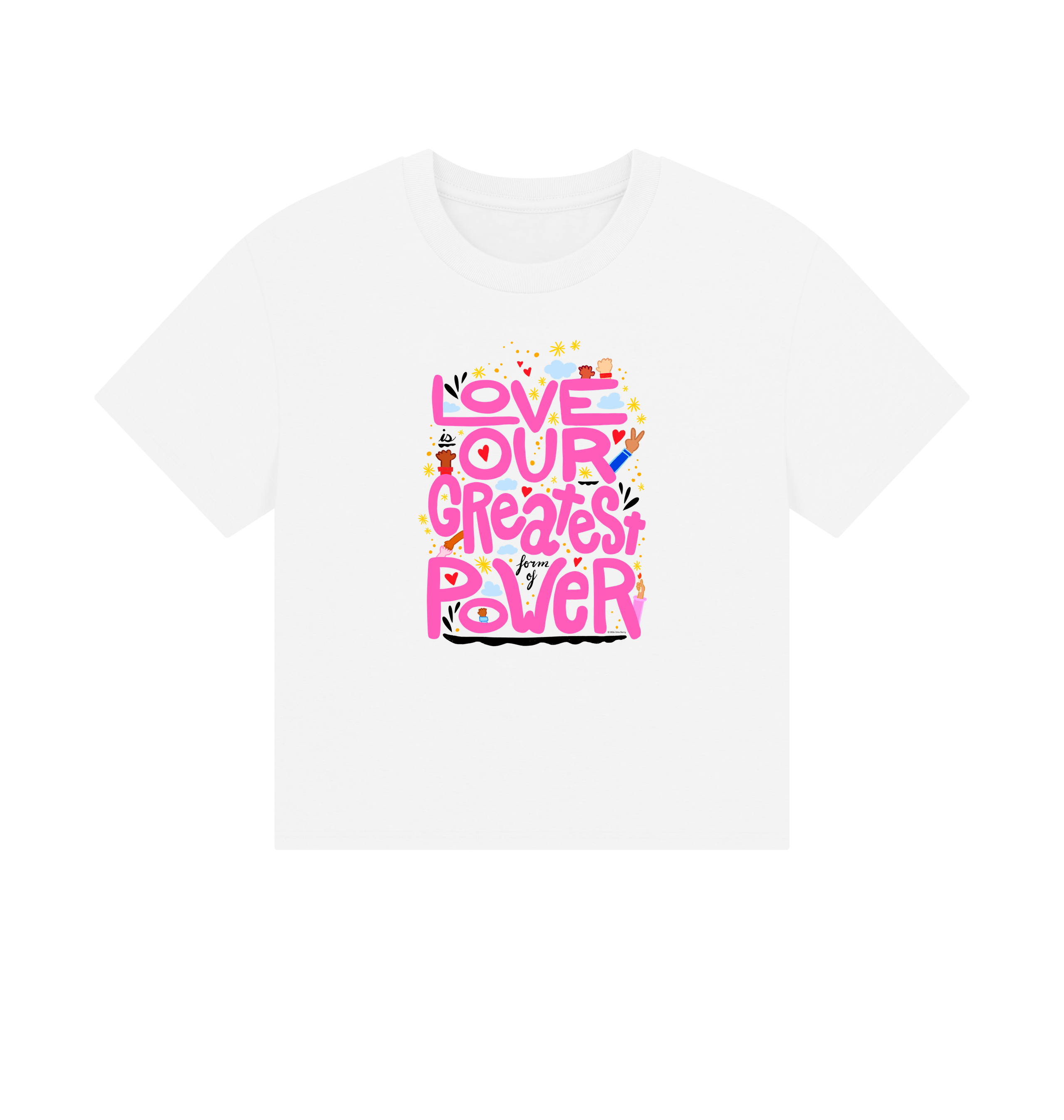 "Love is Our Greatest Form of Power" Organic Cotton Eco Boxy T-Shirt (Adult - Pink Text - Assorted Light Colors)