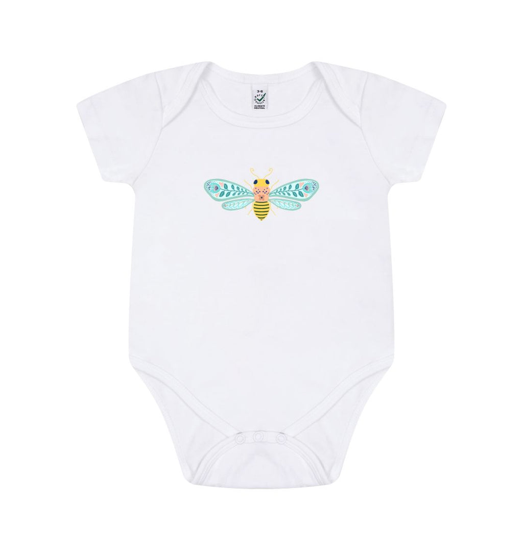 Folk Art Bee Organic Onesie - on White (Celebrate Pollinators)