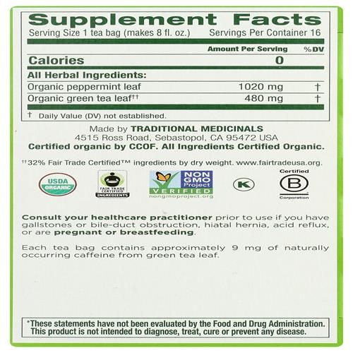 Traditional Medicinals, Tea Green Peppermint Organic, 16 Count