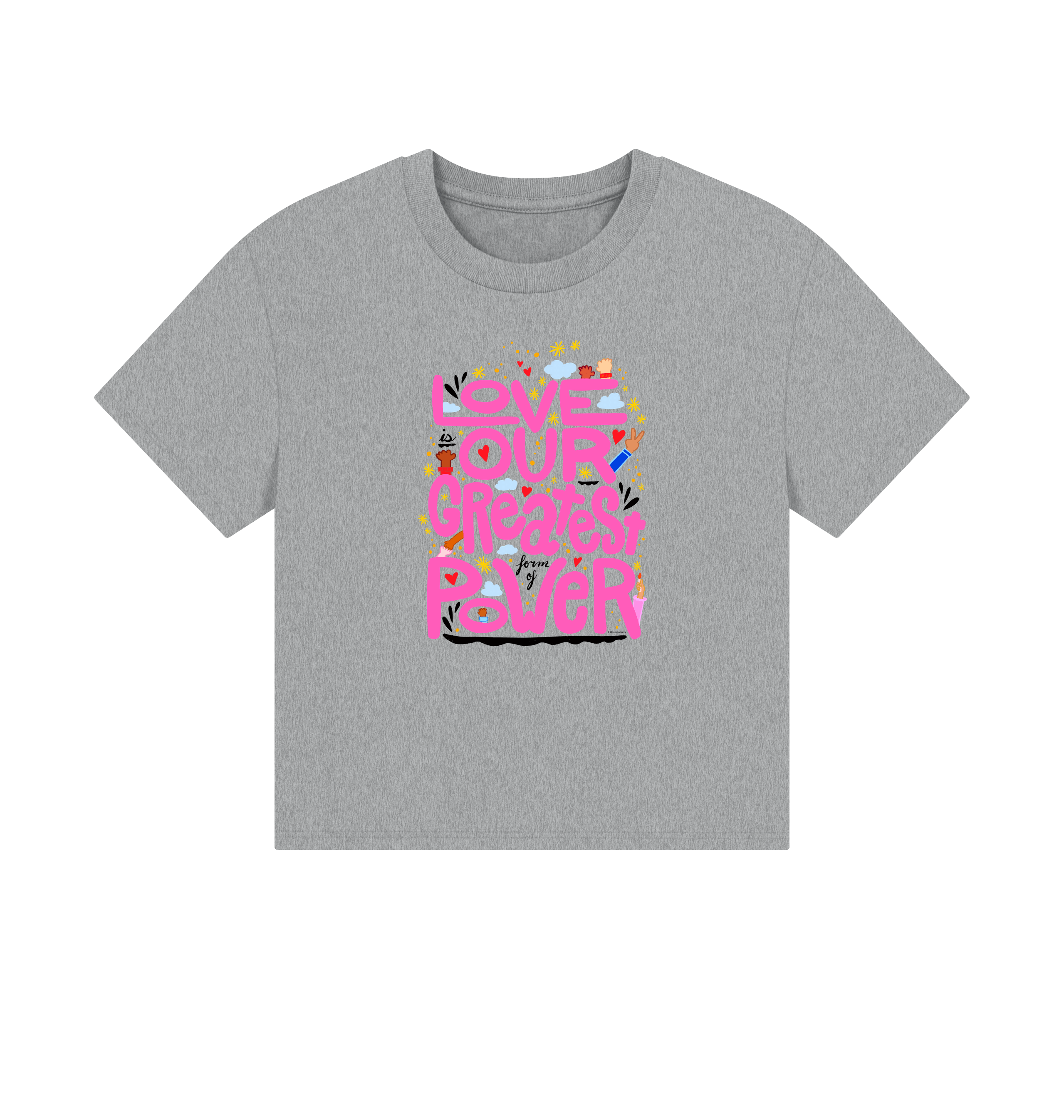 "Love is Our Greatest Form of Power" Organic Cotton Eco Boxy T-Shirt (Adult - Pink Text - Assorted Light Colors)