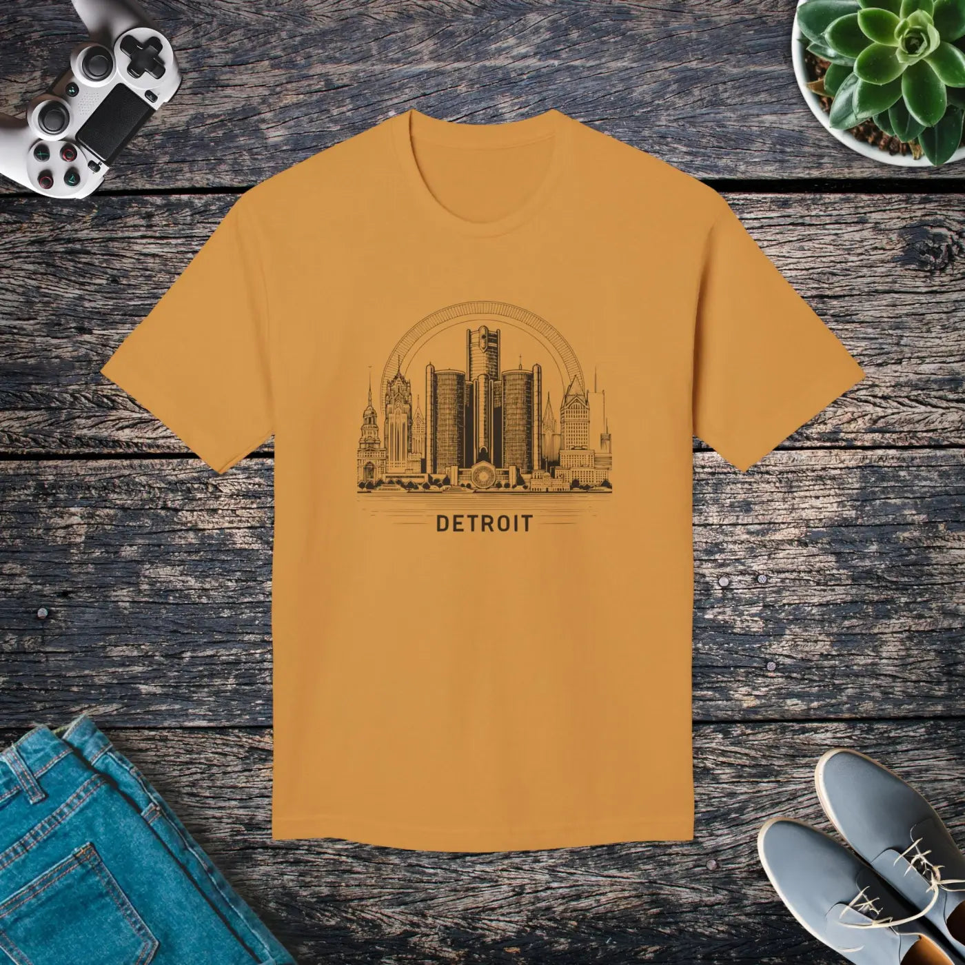 Detroit City Skyline Cotton Tee – Eco-friendly - Dipaliz