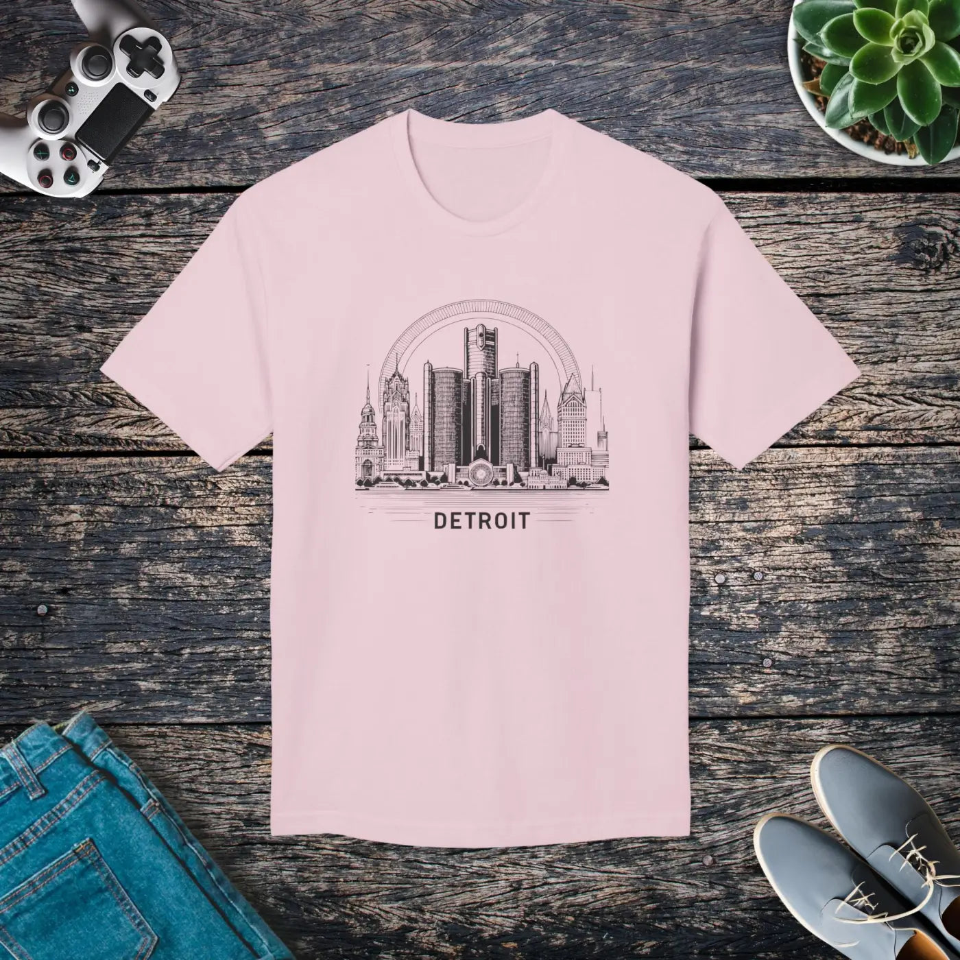 Detroit City Skyline Cotton Tee – Eco-friendly - Dipaliz