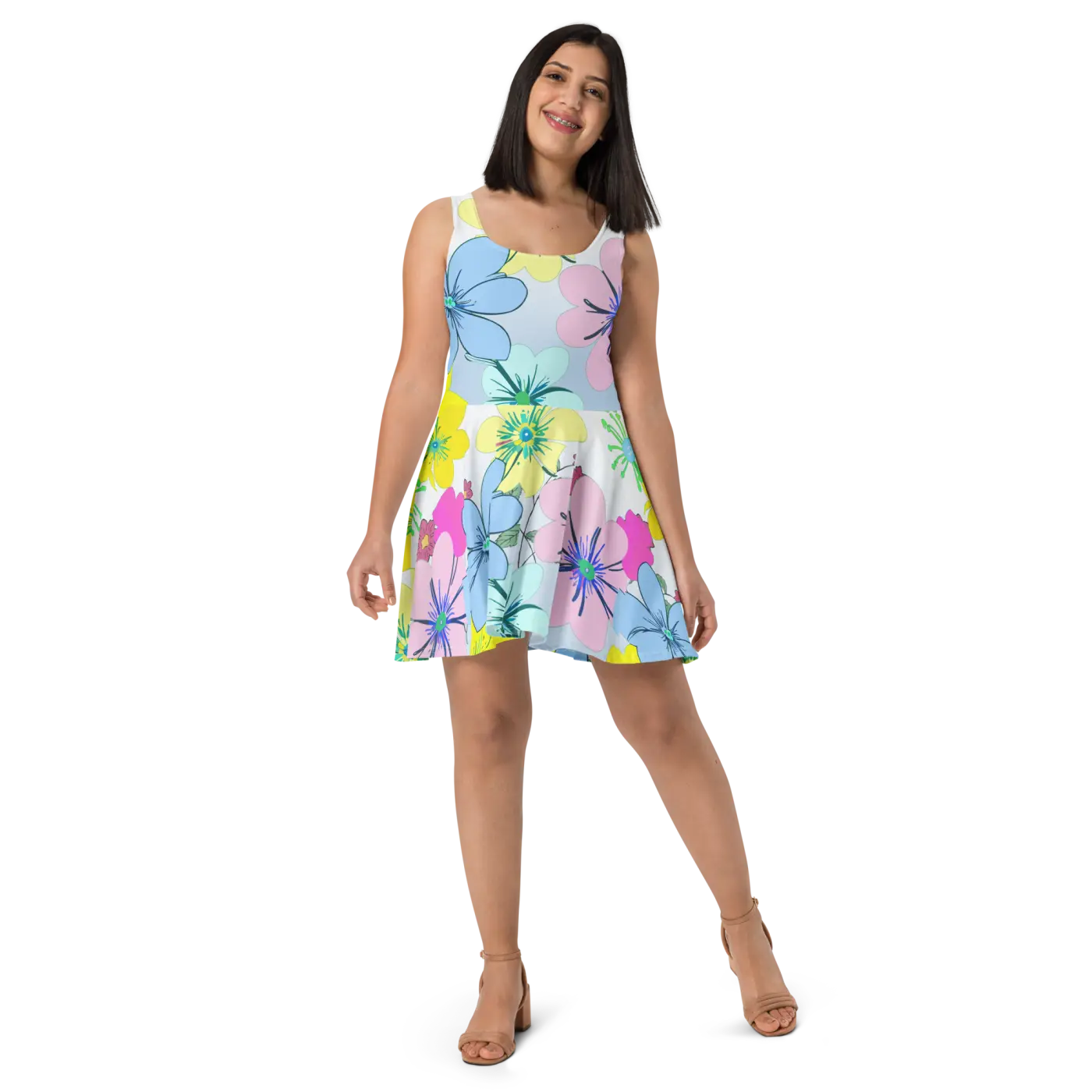 Floral Skater Dress – Eco-friendly Party Style - Dipaliz