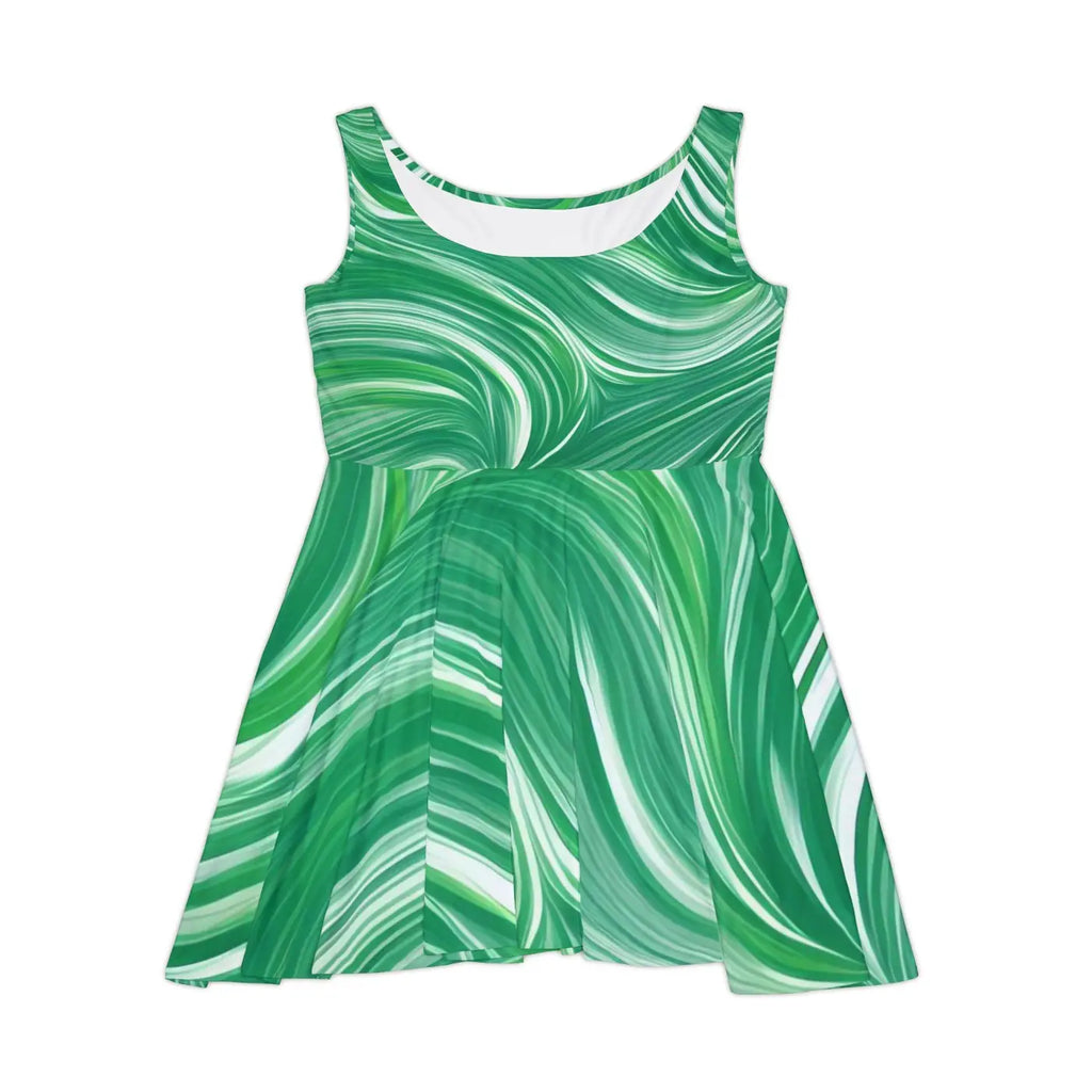 Green Wavy Pattern Skater Dress – Eco-friendly - Dipaliz