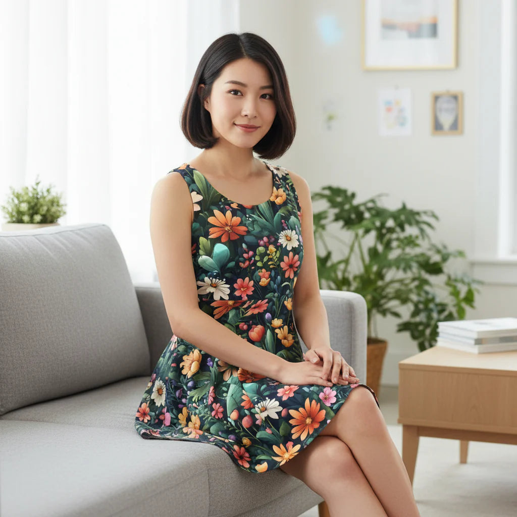 Large Flowers Skater Dress – Eco Friendly – Dipaliz