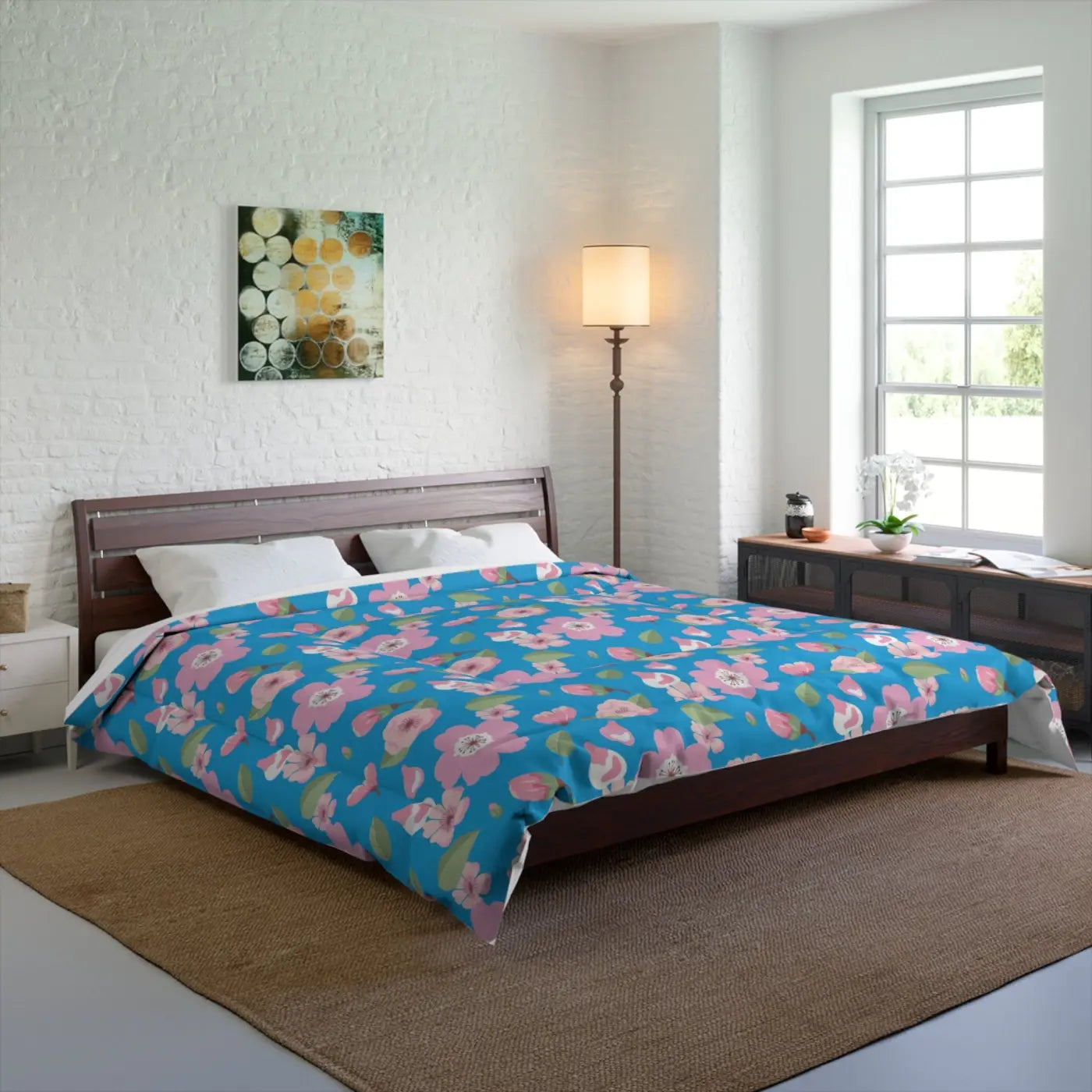 Pink Flora Comforter Blue Print Eco-friendly - Dipaliz