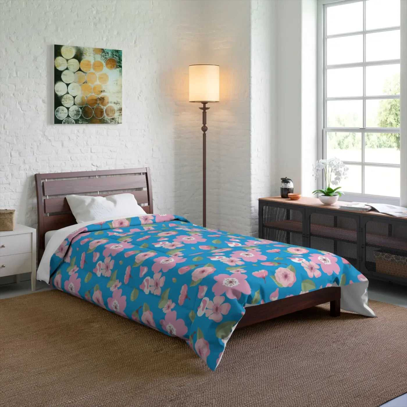 Pink Flora Comforter Blue Print Eco-friendly - Dipaliz