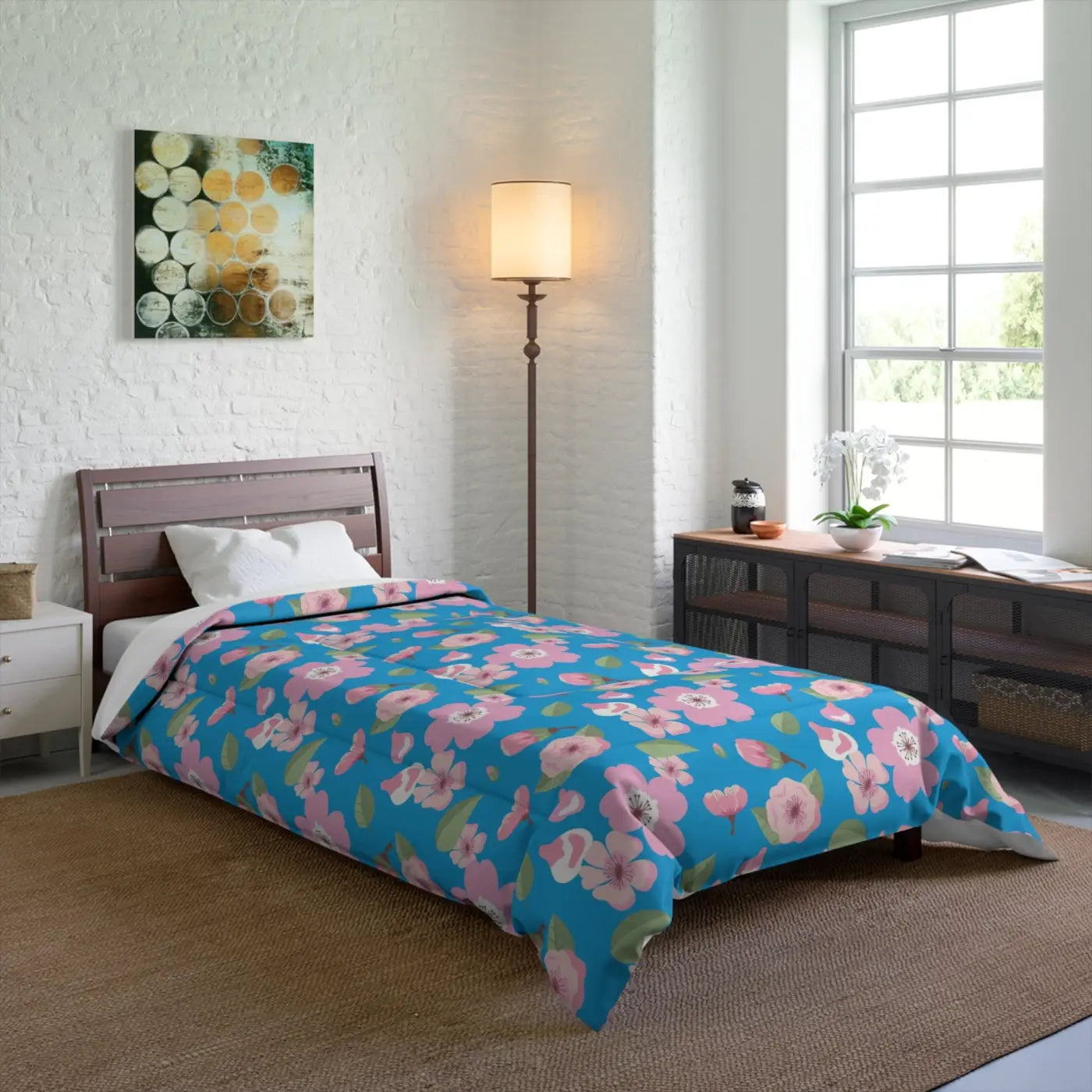 Pink Flora Comforter Blue Print Eco-friendly - Dipaliz