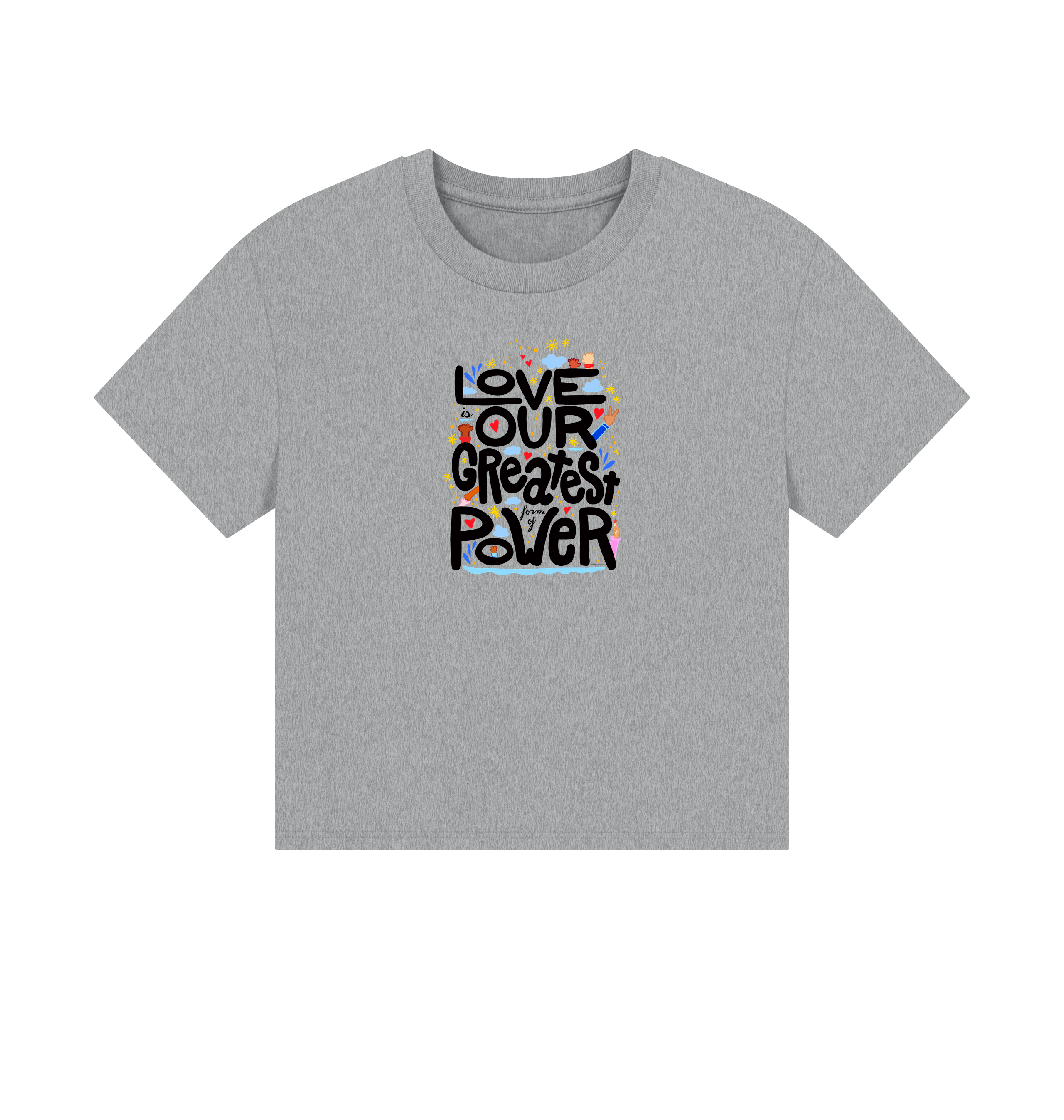 "Love is Our Greatest Form of Power" Organic Cotton Eco Boxy T-Shirt (Adult - Black Text - Assorted Light Colors)
