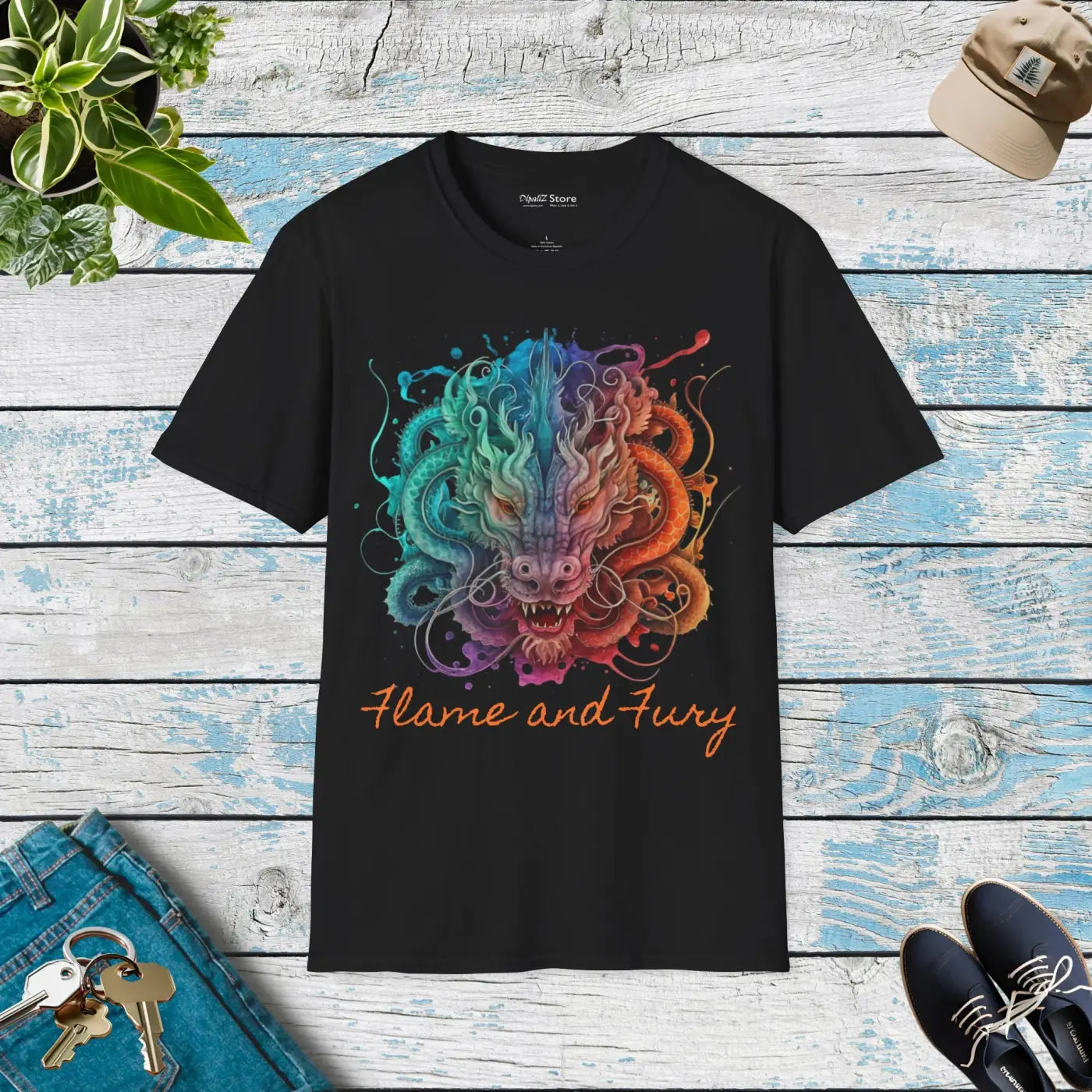 Flame and Fury Dragon Softstyle t Shirt Eco-friendly - Dipaliz