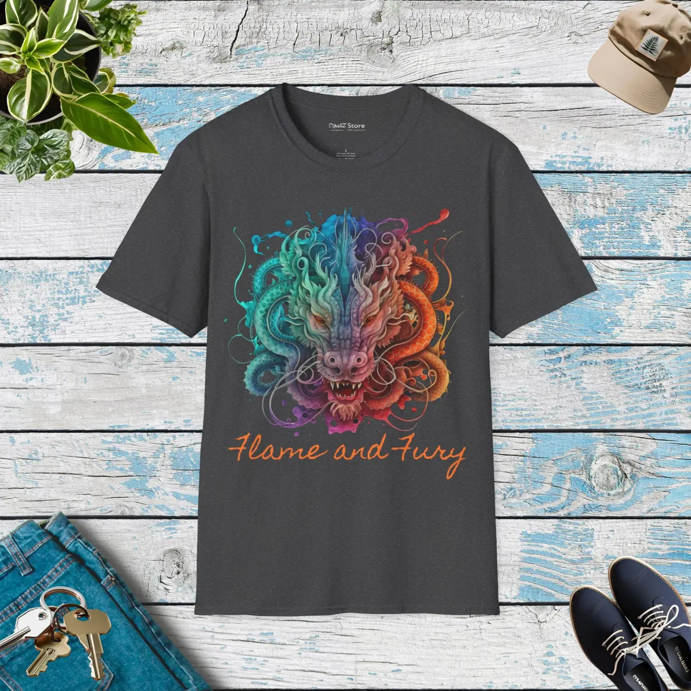 Flame and Fury Dragon Softstyle t Shirt Eco-friendly - Dipaliz