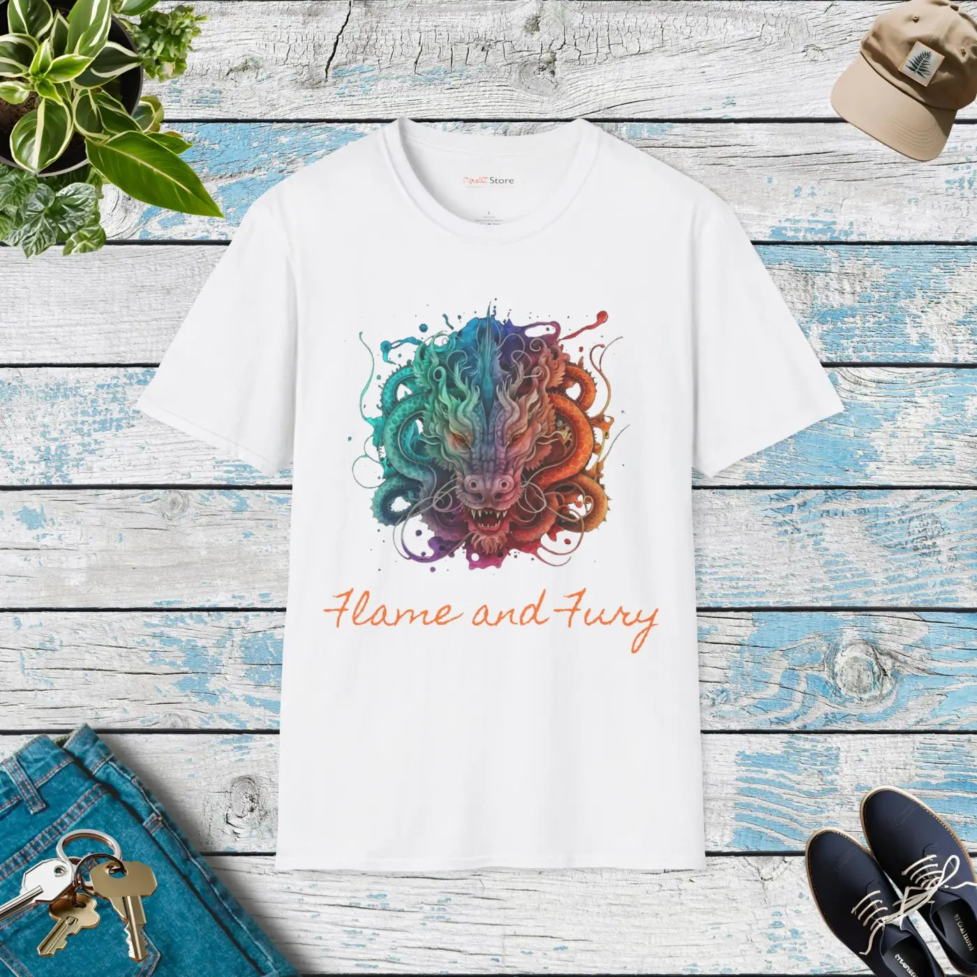 Flame and Fury Dragon Softstyle t Shirt Eco-friendly - Dipaliz