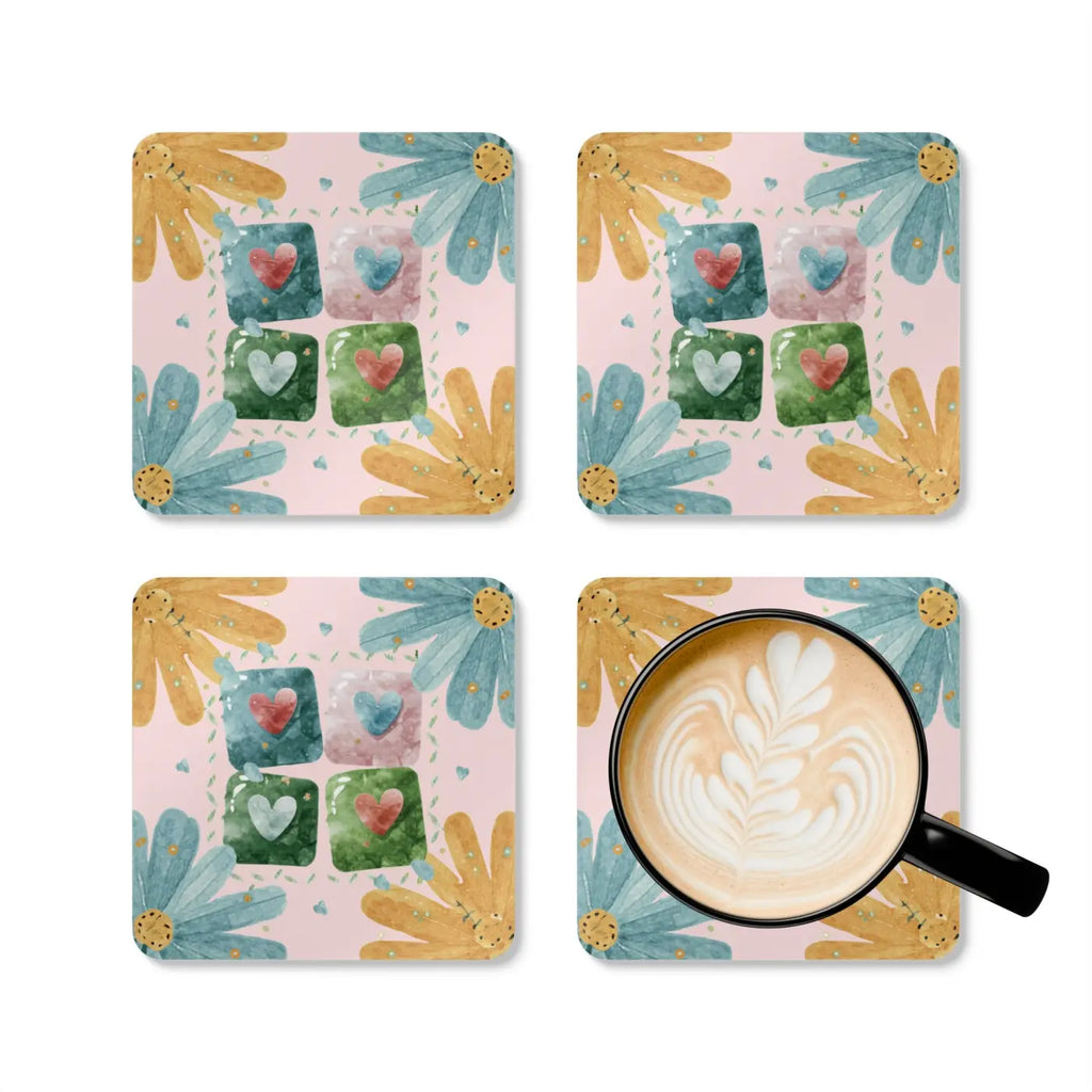 Hearts Corkwood Coaster Set – Eco-friendly Gift - Dipaliz