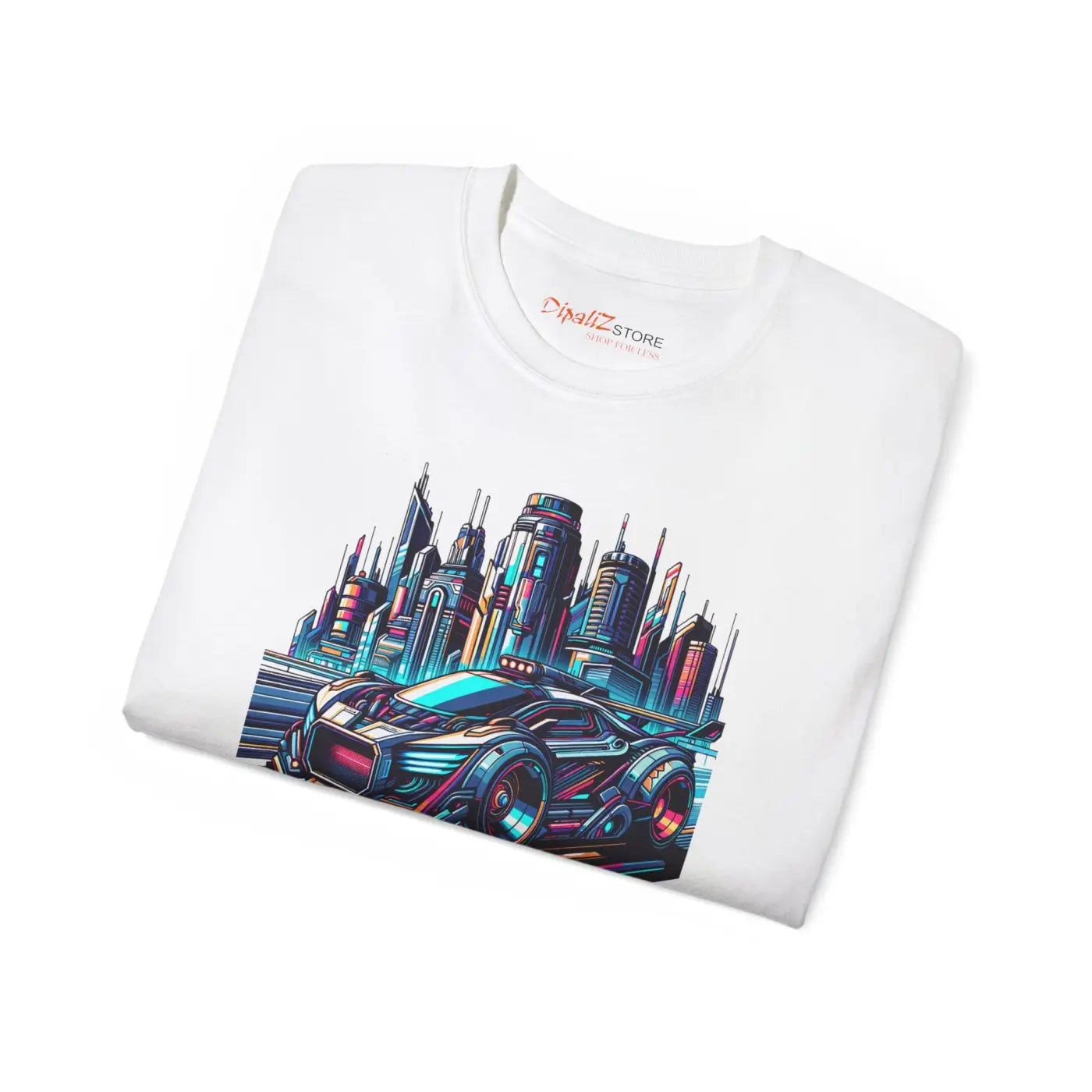 Car in Futuristic City Cotton Tee – Eco-friendly - Dipaliz