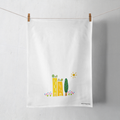 100% Organic Cotton "Green Cities" Kitchen Tea Towel w. Hand-drawn Adorable Art (Tea Time/Grow & Bloom)