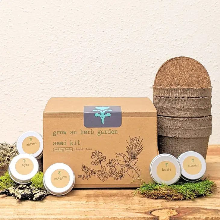 "Flavor Party" Growing Gift Box: Cooking Herbs Garden Kit, Soy Candle (Sandalwood + Vanilla), Green Cities Tote, "Love What You Grow" Greeting Card, "Harvest Moon" Chai Tea, Mindfulness Journal (Grow & Bloom)