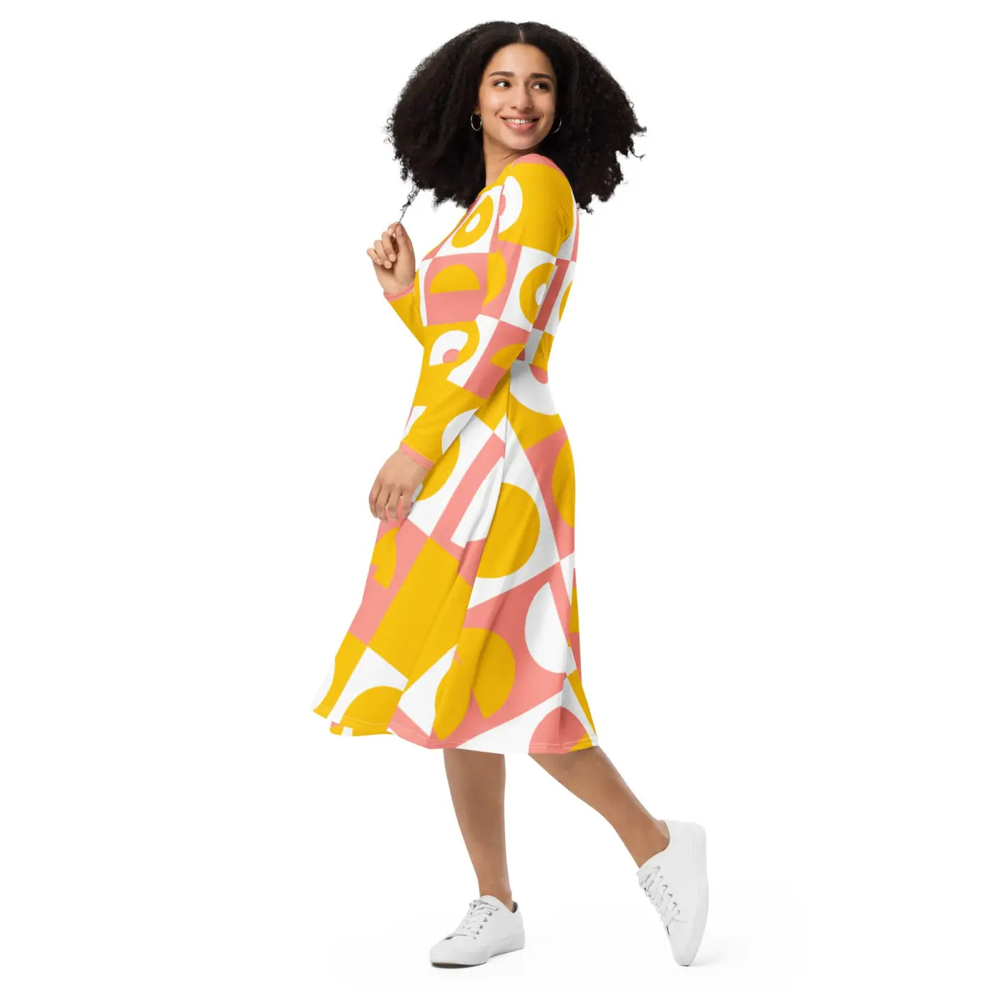 Abstract Orange Midi Dress – Eco-friendly Knit - Dipaliz