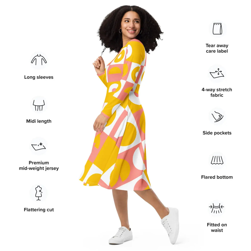 Abstract Orange Midi Dress – Eco-friendly Knit - Dipaliz