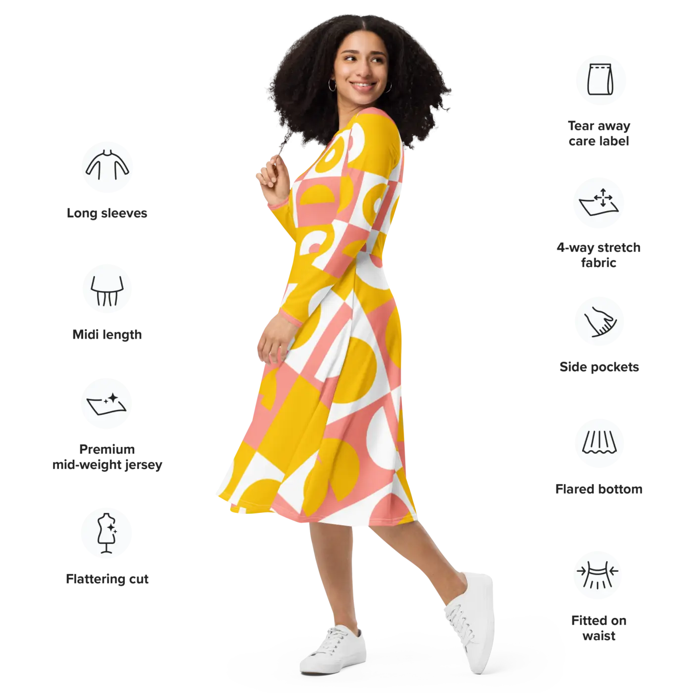 Abstract Orange Midi Dress – Eco-friendly Knit - Dipaliz