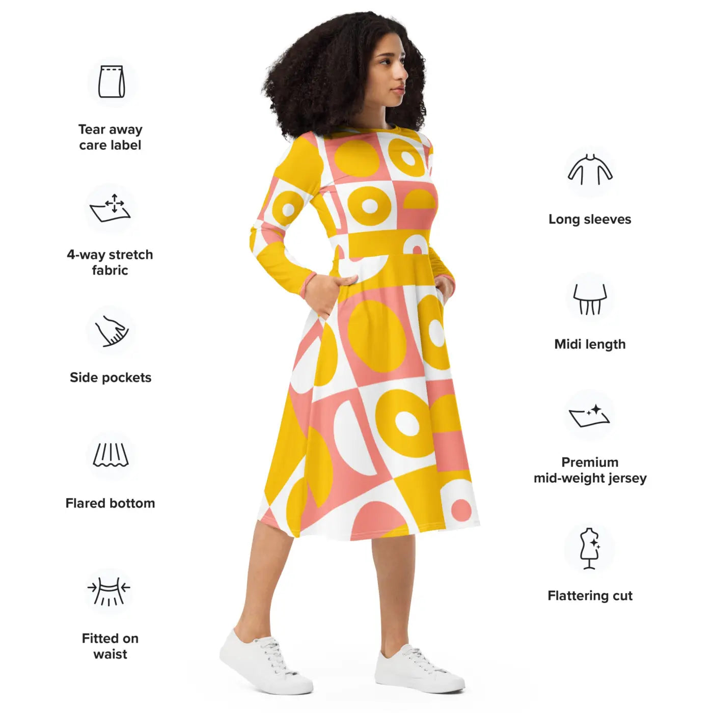 Abstract Orange Midi Dress – Eco-friendly Knit - Dipaliz