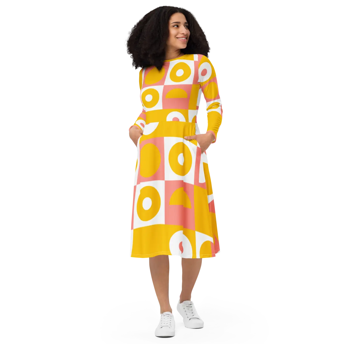 Abstract Orange Midi Dress – Eco-friendly Knit - Dipaliz