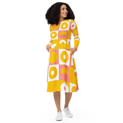 Abstract Orange Midi Dress – Eco-friendly Knit - Dipaliz