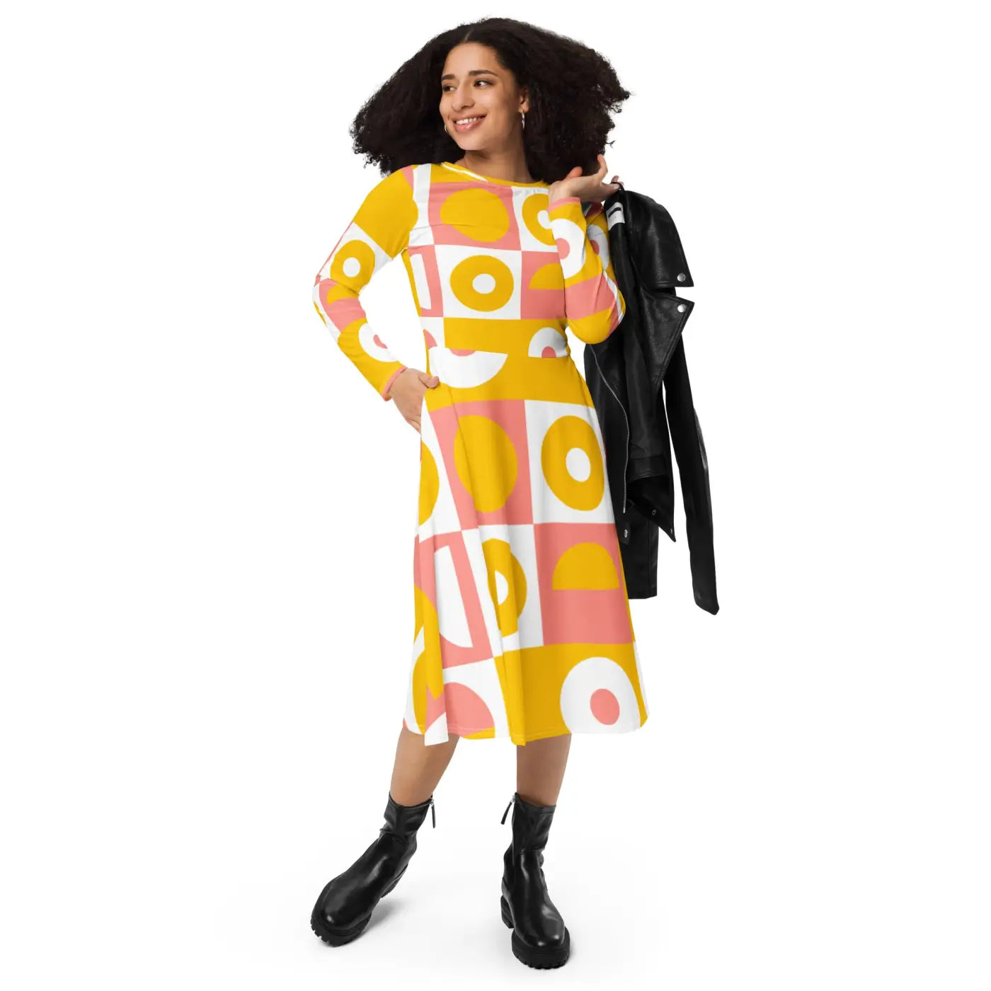 Abstract Orange Midi Dress – Eco-friendly Knit - Dipaliz