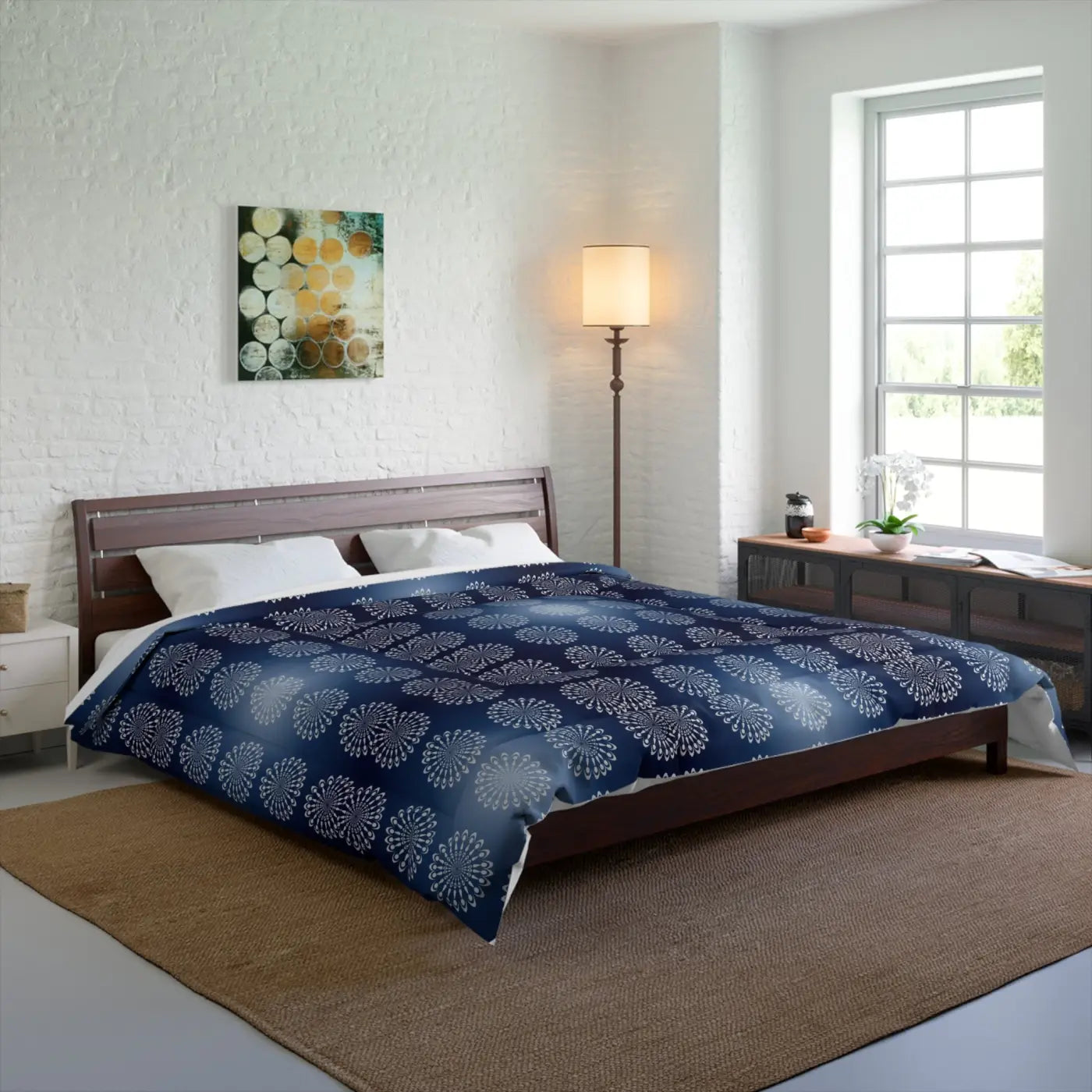 Navy Blue Mandal Pattern Blanket – Eco-friendly - Dipaliz