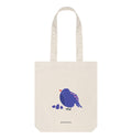 Blue Pouf Bird 100% Organic Cotton Grocery Tote Bag w. Adorable Detailed Hand-Drawn Bird & Eggs
