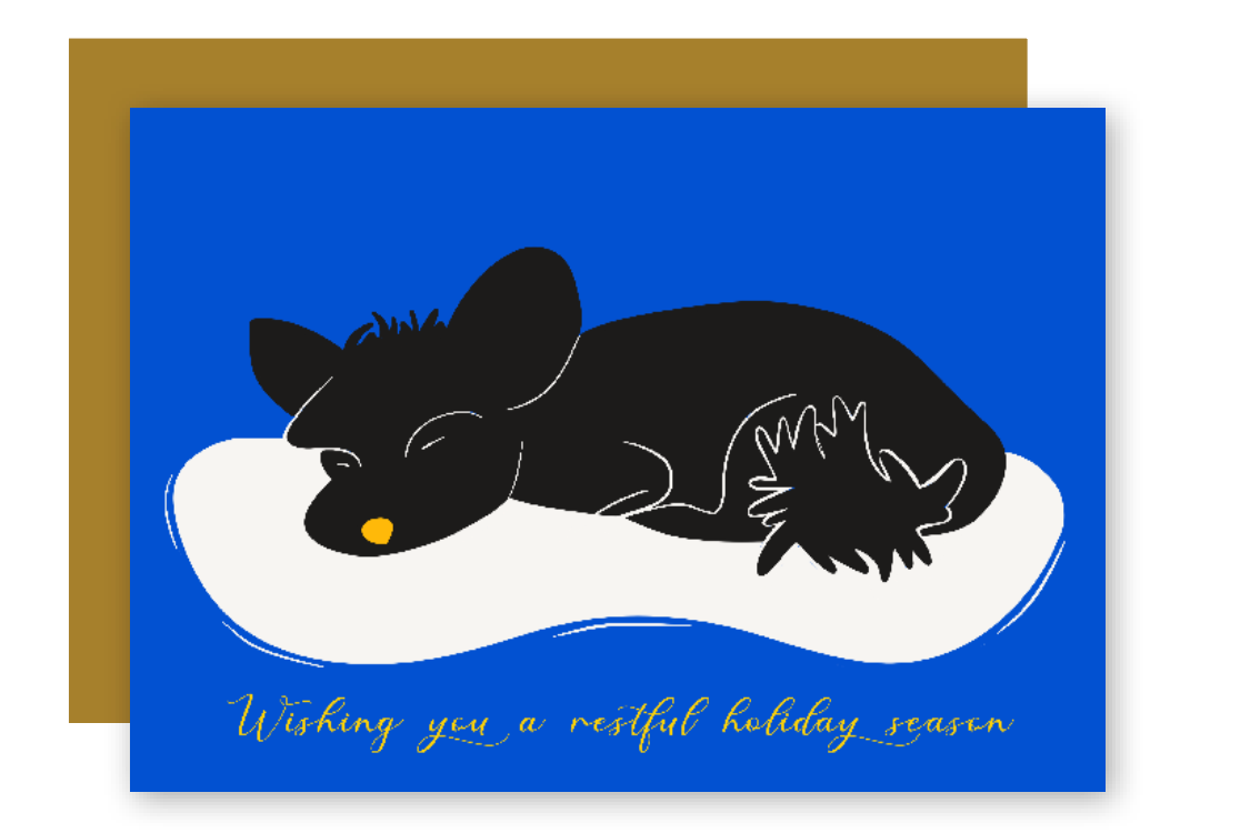 Restful Sleeping "Nap Time" Dogs Cozy Holiday Eco-Greeting Cards + Matching Envelope, Blank Inside - Assorted (Winter Wishes)
